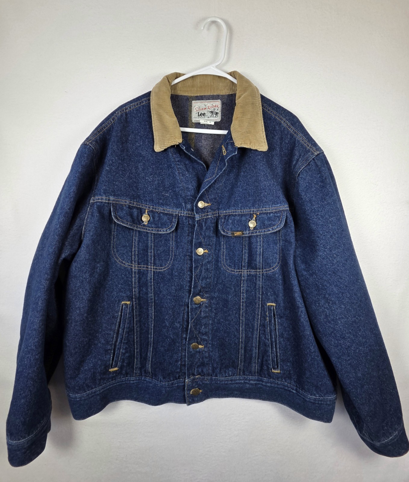 VTG 70s 80s Lee Storm Rider Denim Jacket XXL Blanket Lined Corduroy Collar
