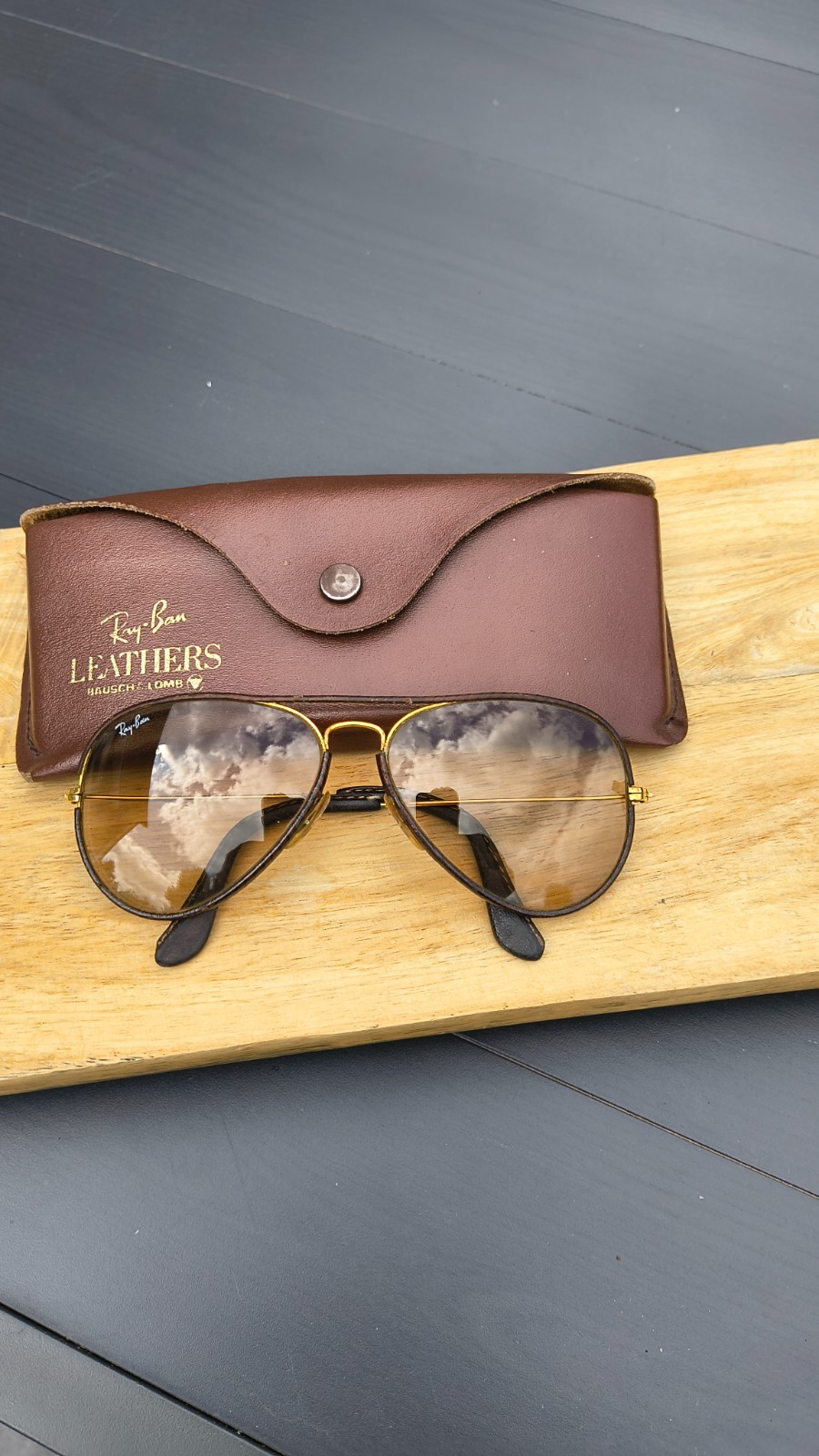 Vintage Ray-Ban Bausch & Lomb USA Leather Aviator Sunglasses 58-14