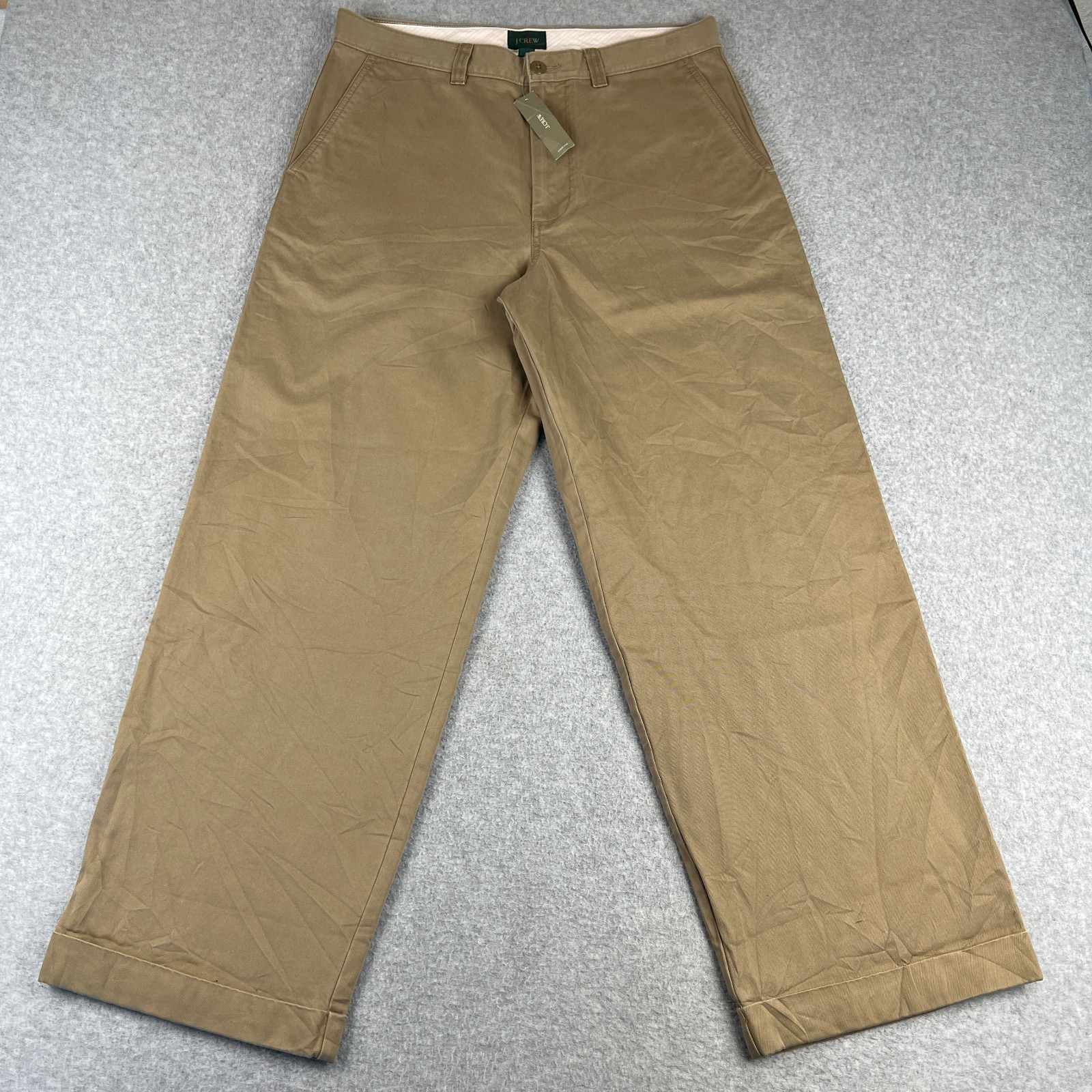 NEW J Crew Oarsman Giant Fit Pants Cuffed Chino Baggy Wide Leg 32x30 Mens Beige