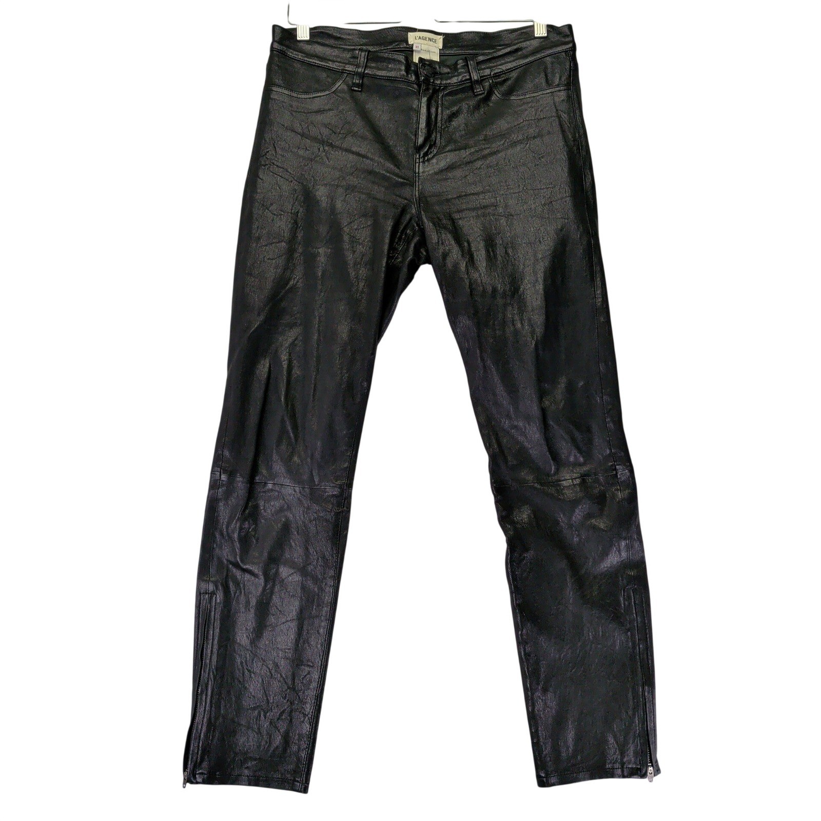 LAGENCE 100% Lamb Leather Pants Black Skinny Zip Moto Punk Womens Size 31 Large
