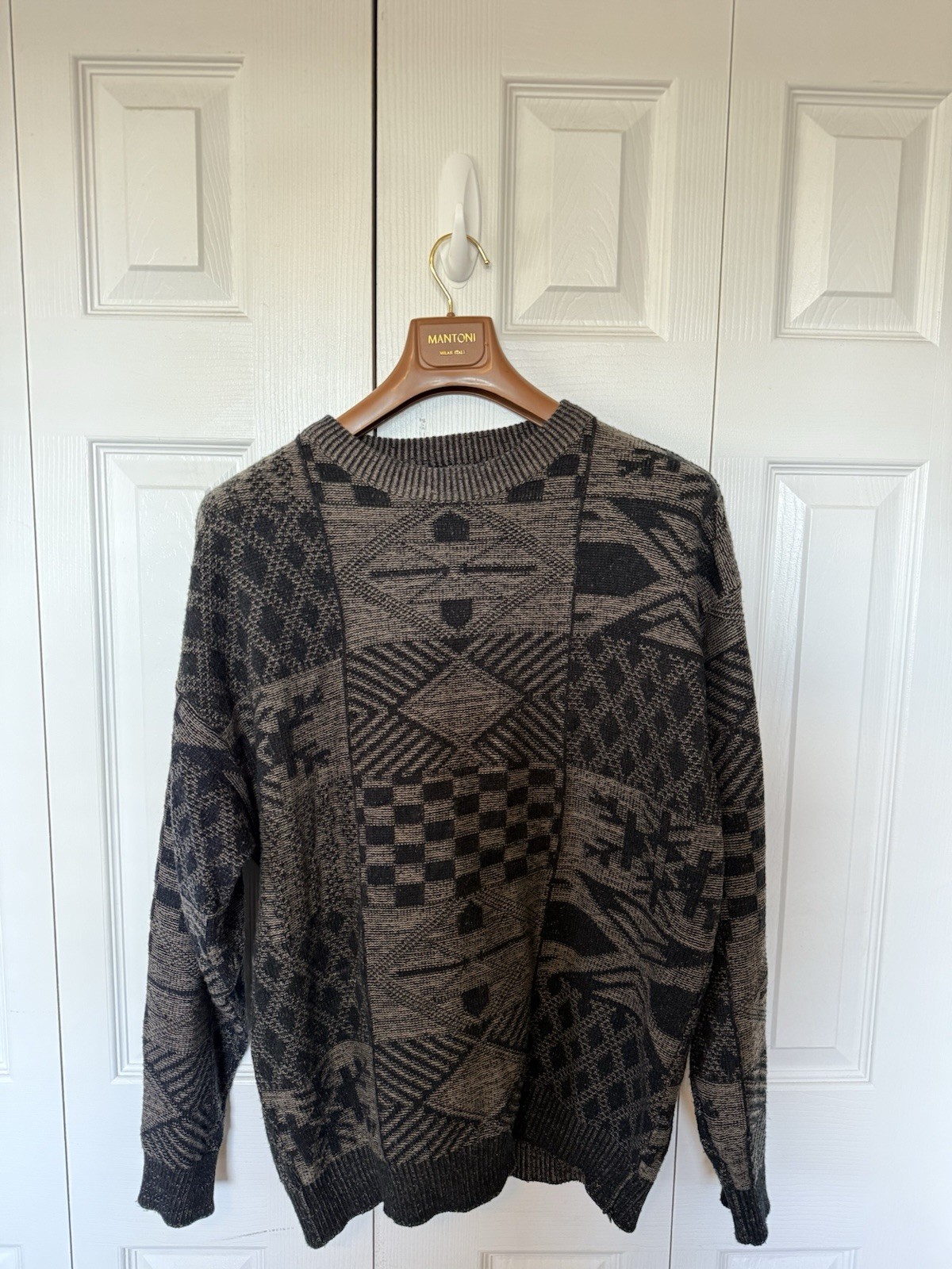 Vintage David Taylor Sweater Size Large Black Brown Knit Long Sleeve 90s Men\'s L