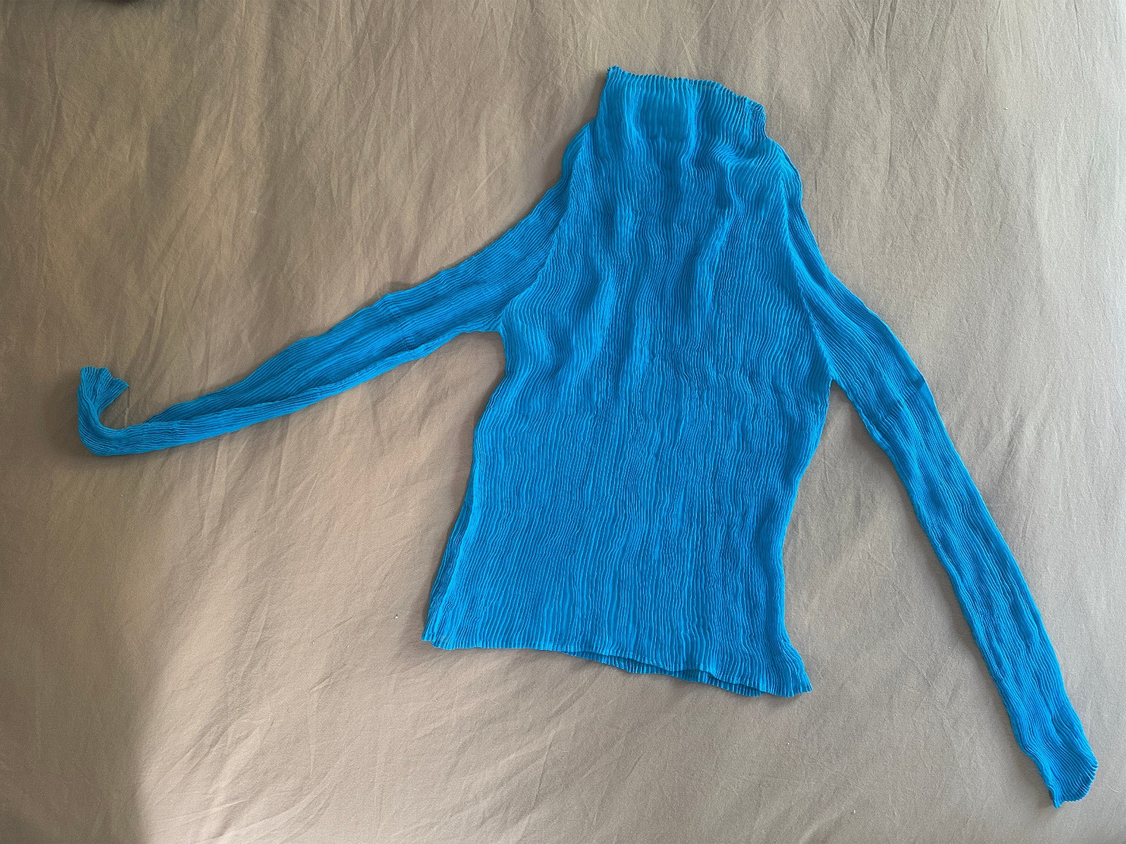 RARE Issey Miyake Turqoise Pleats Please Sheer Long Sleeve Top Size 2