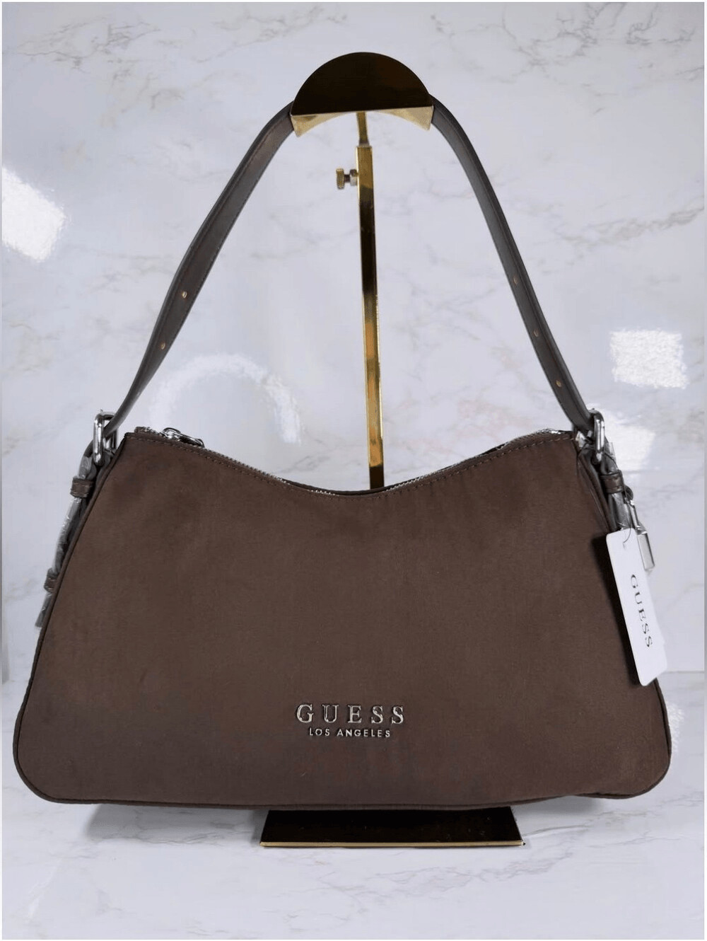 GUESS Brown Suede Shoulder Handbag