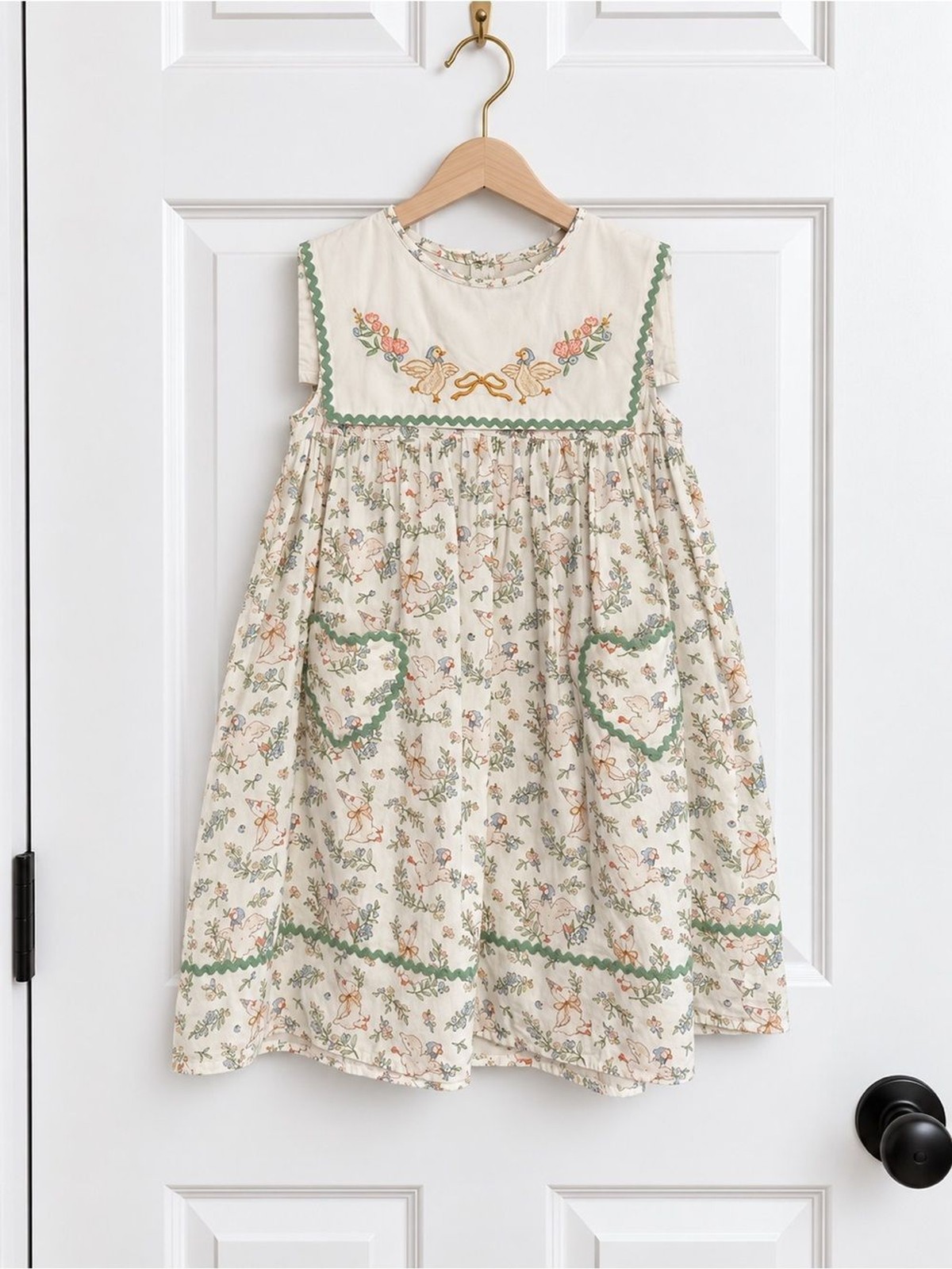 Girls Size 100 Goose Floral Embroidered Bib Dress Vintage Inspired Ric Rac