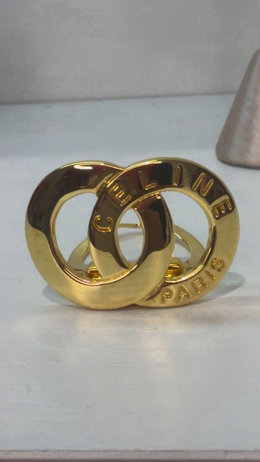 AUTH CELINE LOGO SCARF RING PREOWNED GOLD PARIS