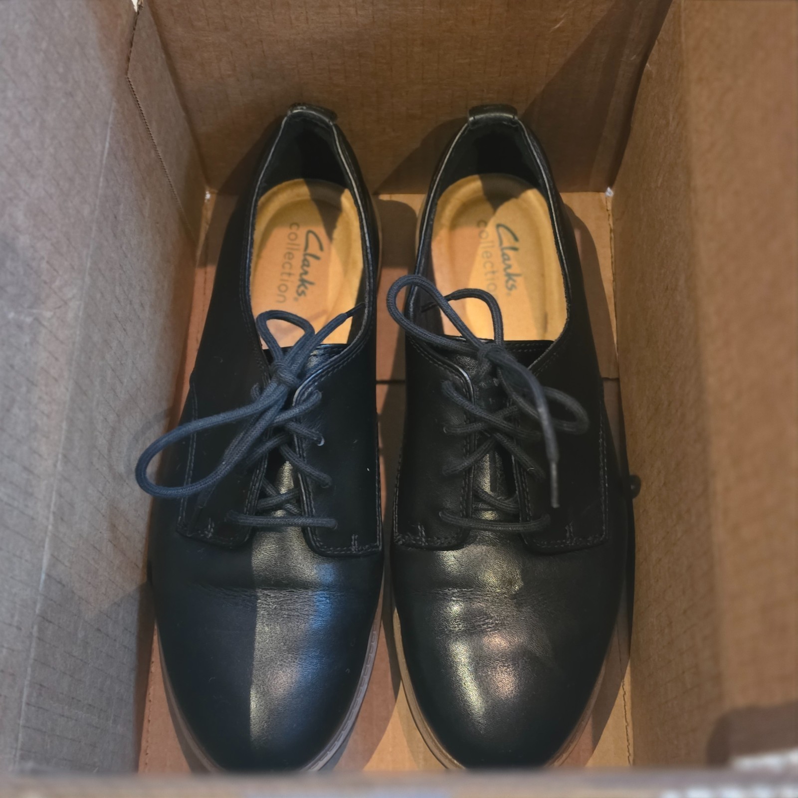 Clarks Collection Raisie Bloom Oxford, Black Leather Lace Up Loafers