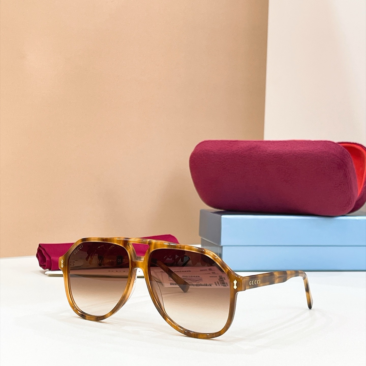 Gucci GG1042S Aviator Sunglasses Havana Brown Gradient 58-14-145 NEW WITH BOX