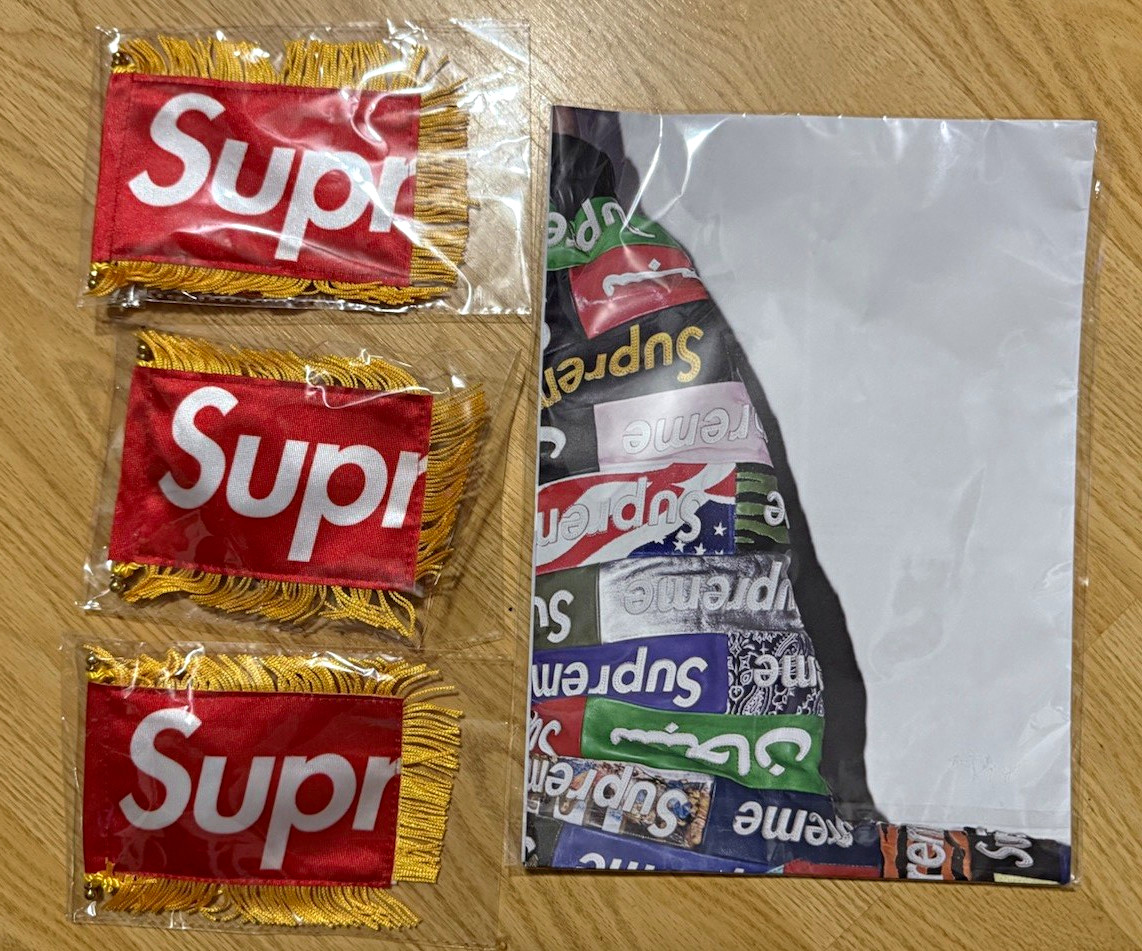 Supreme FW26 4-Piece Accessory Set 3 Dashboard Flags, 1 Poster