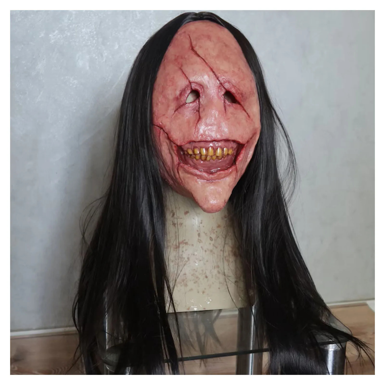 Halloween Scary Demon Mask with Hair, Creepy Ghost Horror Cosplay Party Prop New