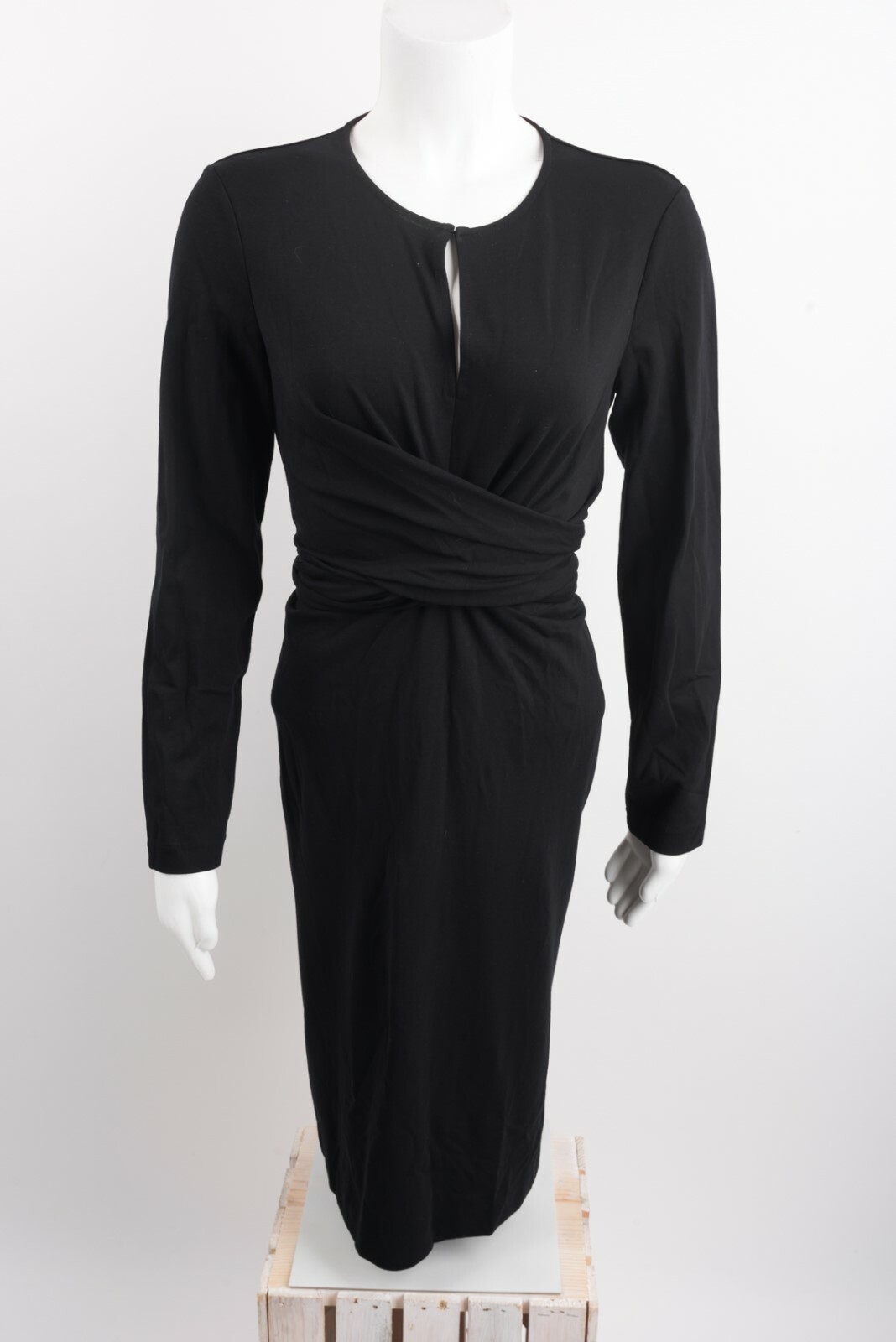 Massimo Dutti Women\'s Tied Knit Dress Small Black Long Sleeve 6601/515 NWT