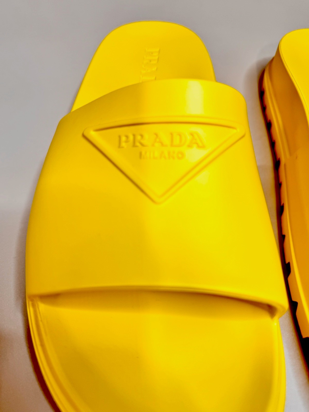 Prada Monolith Rubber Slides Yellow Triangle Logo Sandals Men’s US 11 (10 UK)