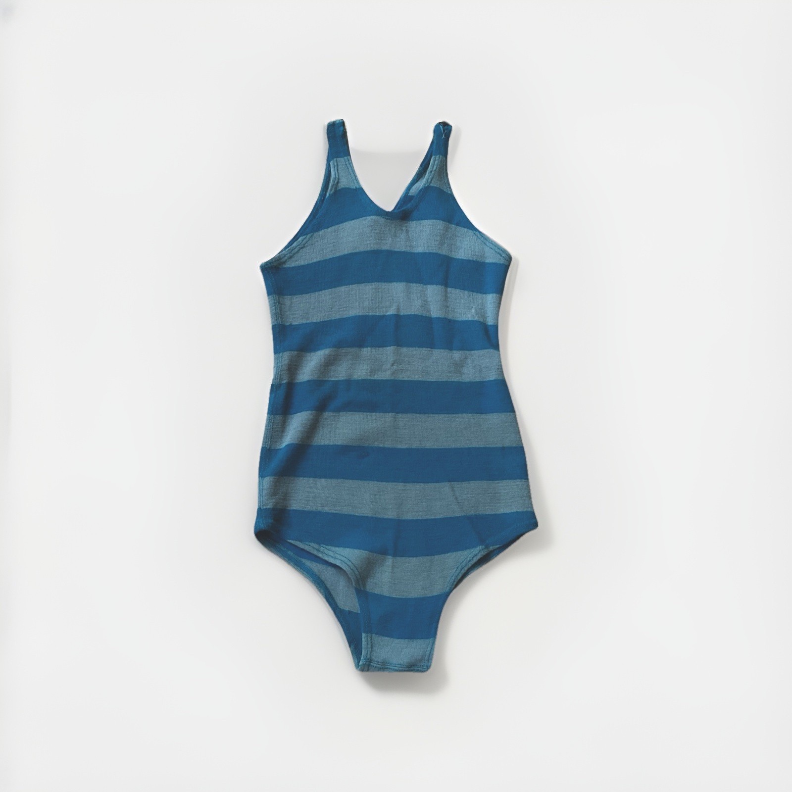 VTG 1920’s Wool Bathing Suit Art Deco Turquoise/grey Stripes  Unisex ?