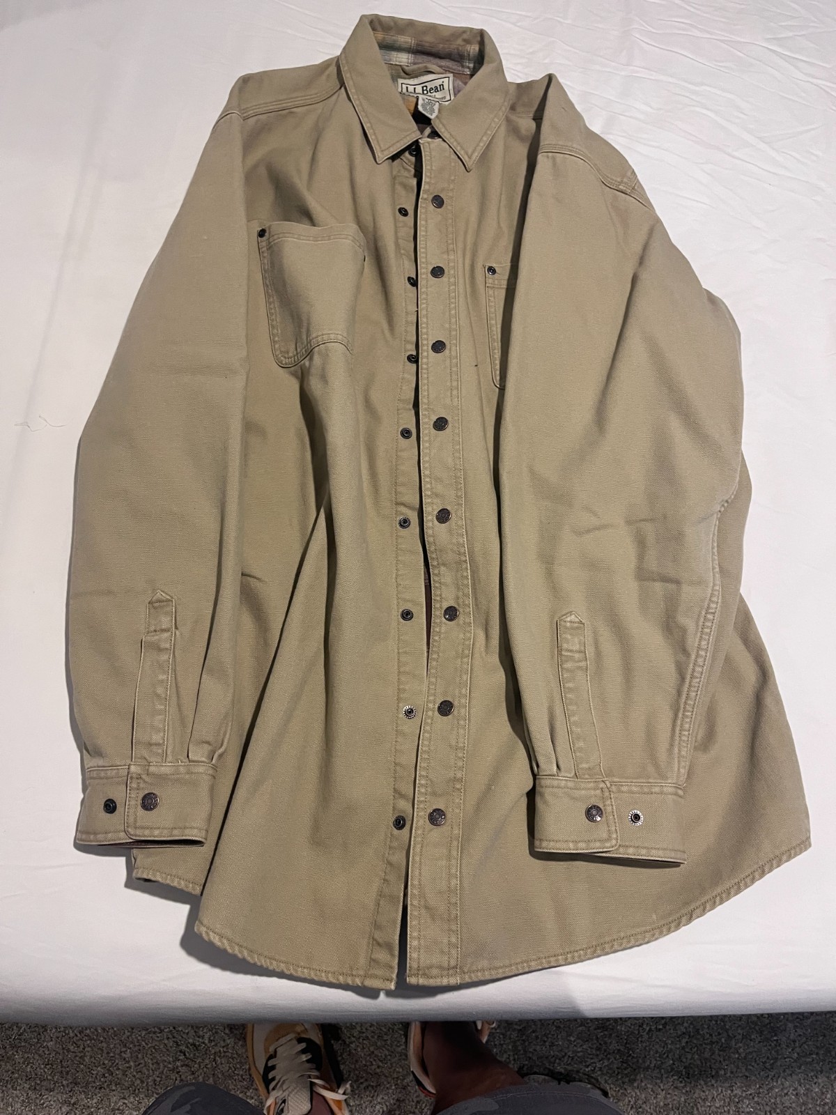 LL Bean Flannel Lined Heavyweight Canvas Shirt Jacket Mens XL Tall Tan OYQ22 Sna