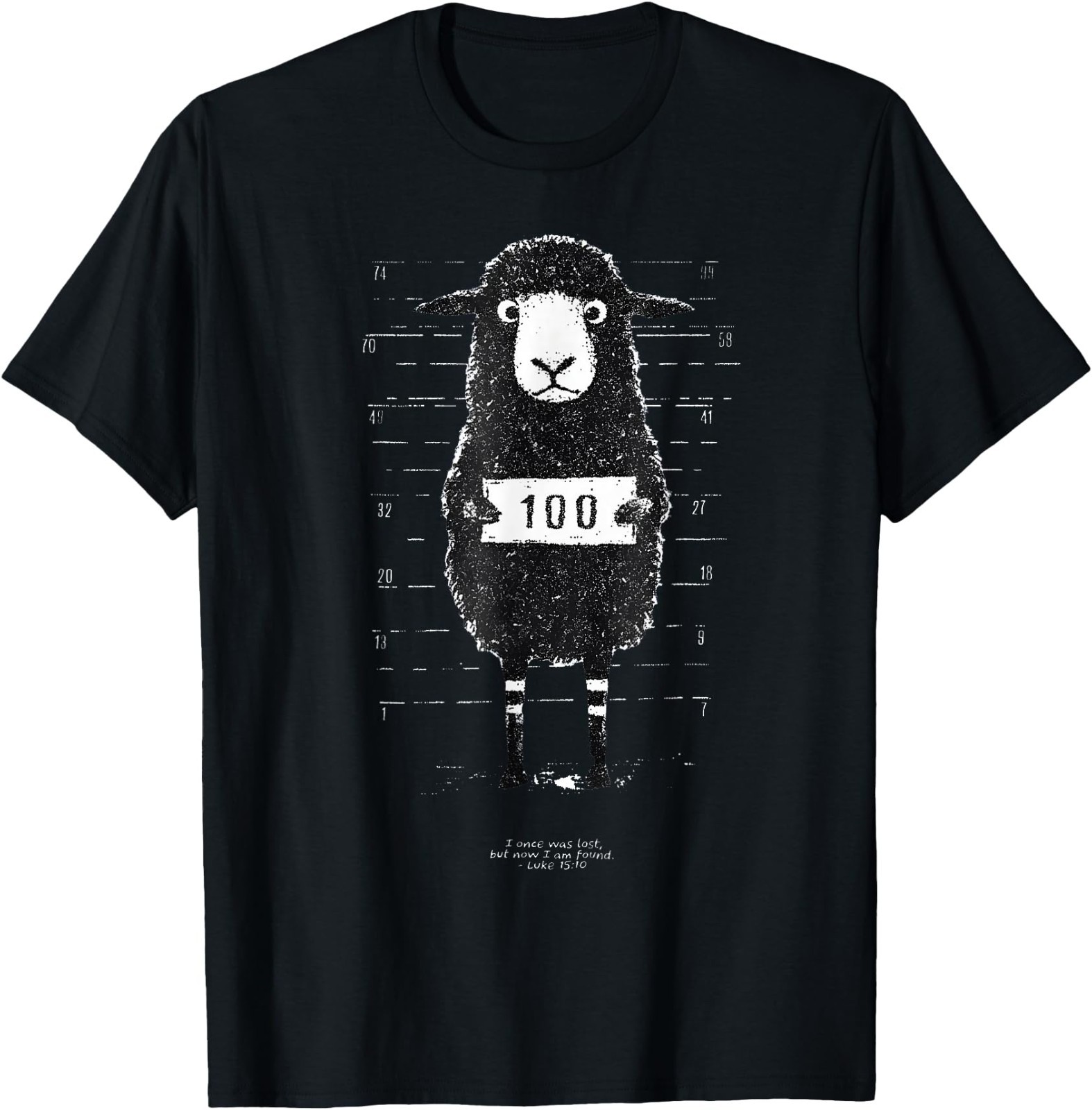 Funny Black Sheep Mugshot Lost But Found Humor Funny Jesus T-Shirt