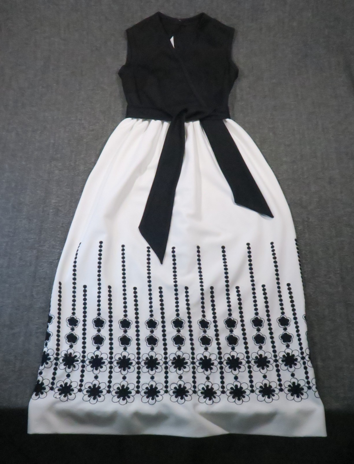 Sears Fashions Maxi Dress Size S Black White Floral Mod Vintage 60s 70s Retro