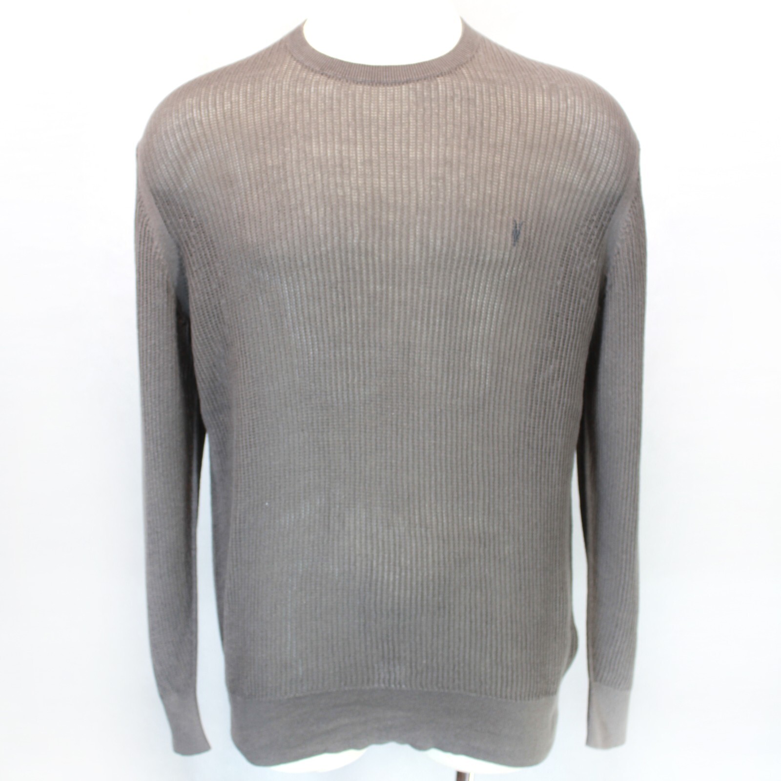 AllSaints Men\'s Grey Spein Waffle Crew Neck Ramskull Sweater Jumper Large