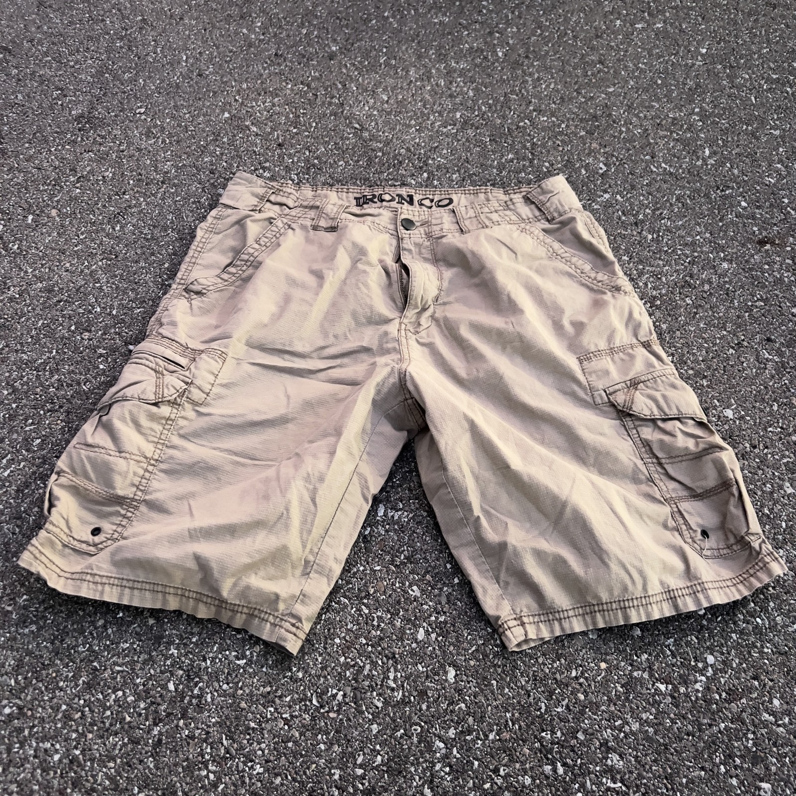 Iron Co Cargo Shorts Mens 34 Beige Canvas Relaxed Fit Workwear Pockets Casual