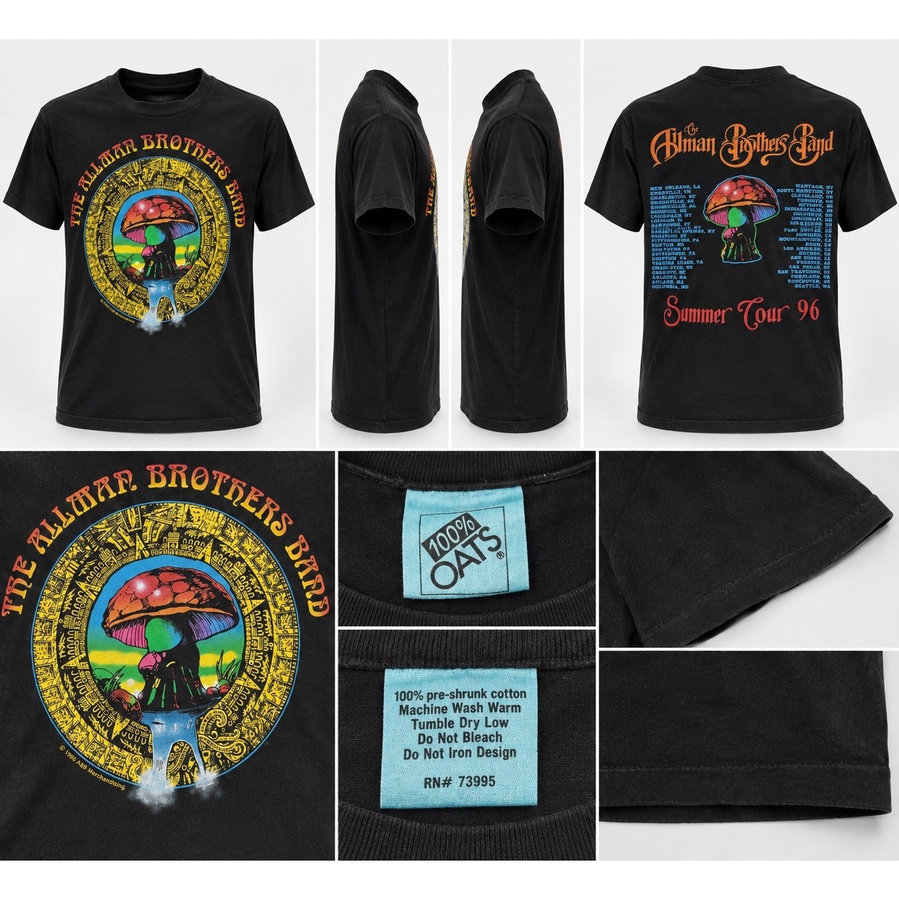 Vintage 1996 Allman Brothers Band Summer Tour T-Shirt Black 100% Oats Tagged XL