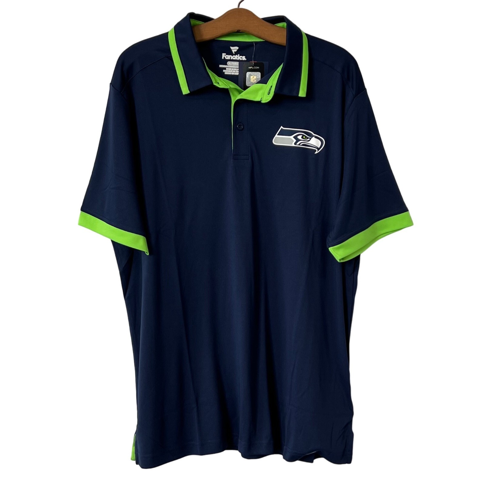 NFL Fanatics Seattle Seahawks Colorblock Short Sleeve Polo Men XL Navy Green NEW