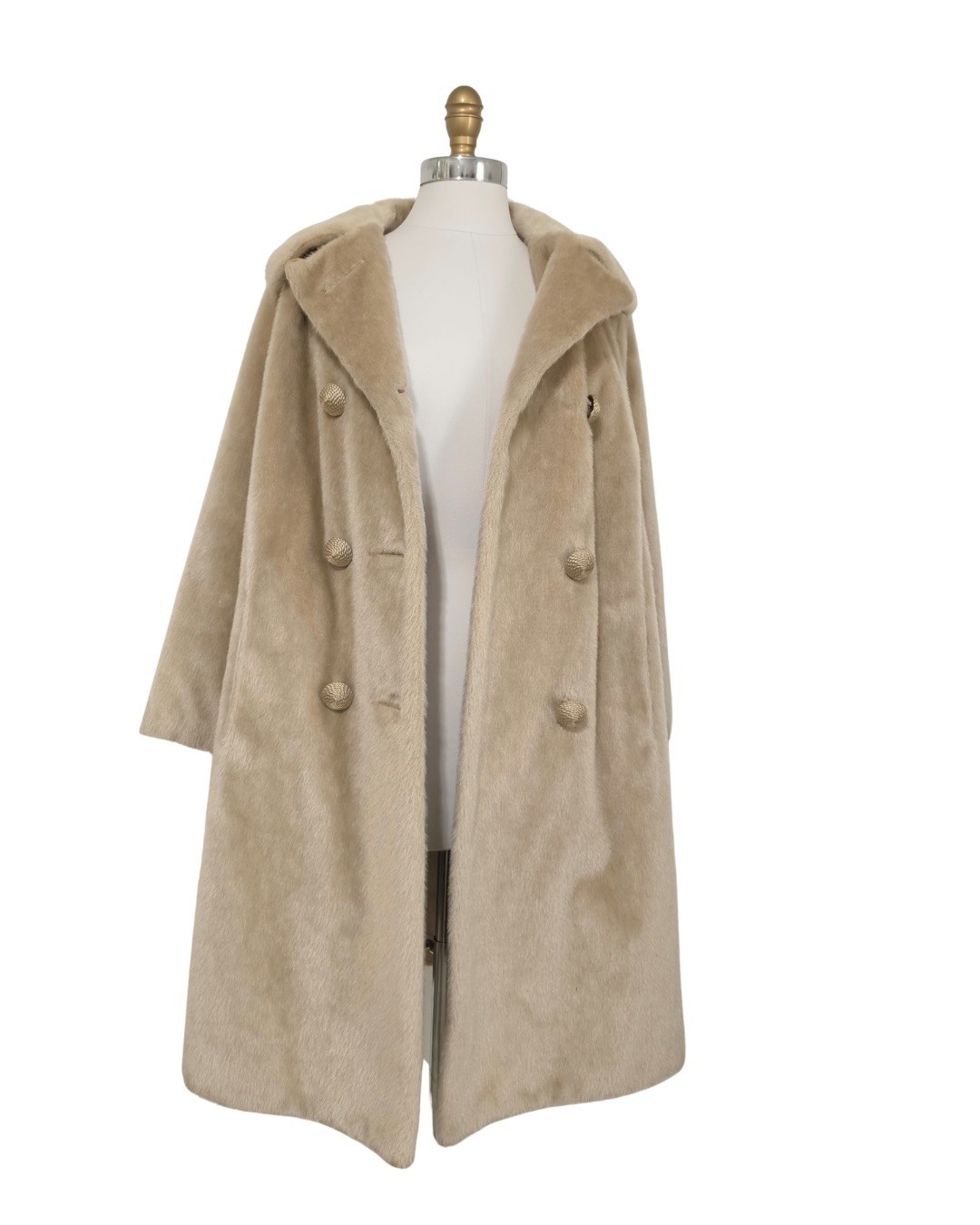Vintage 1960s Double-Breasted Faux Fur  Cream Women\'s  Overcoat 