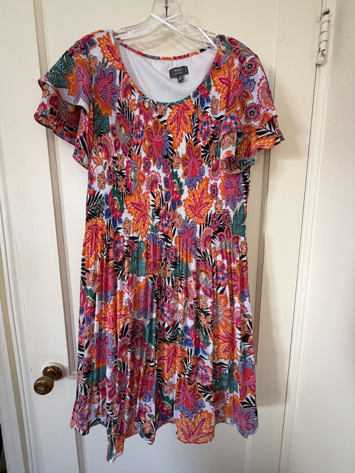 Ninety Clothing Co Womens 1X Floral Flutter Sleeve Dress Multicolor 38\