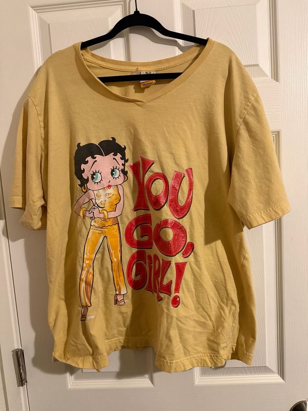 Betty Boop You Go Girl T-Shirt Yellow Graphic Print 2002 Y2K