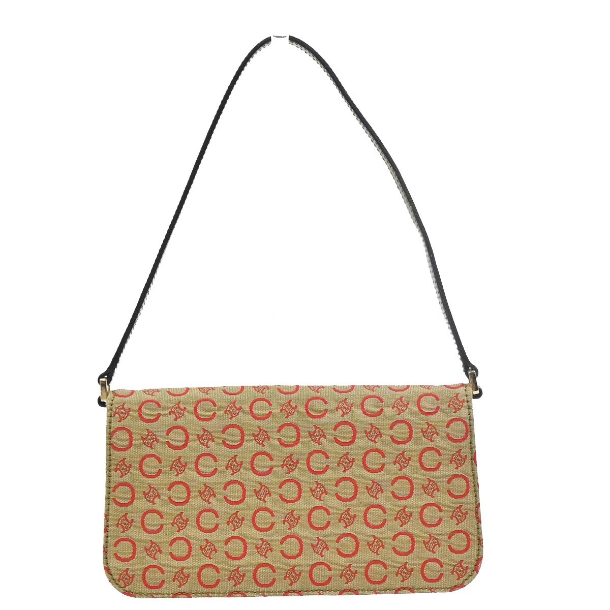 CELINE C Macadam Pattern Shoulder Bag Canvas Leather Green Red Italy 38KD775