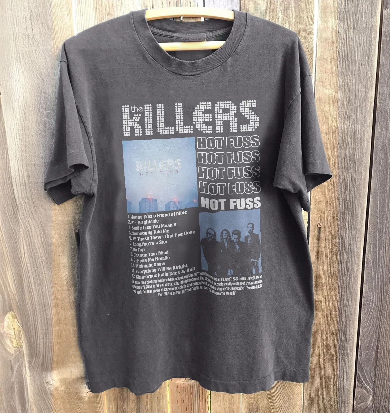 The Killers Hot Fuss Album Unisex Charcoal Cotton T-shirt Size S-5XL