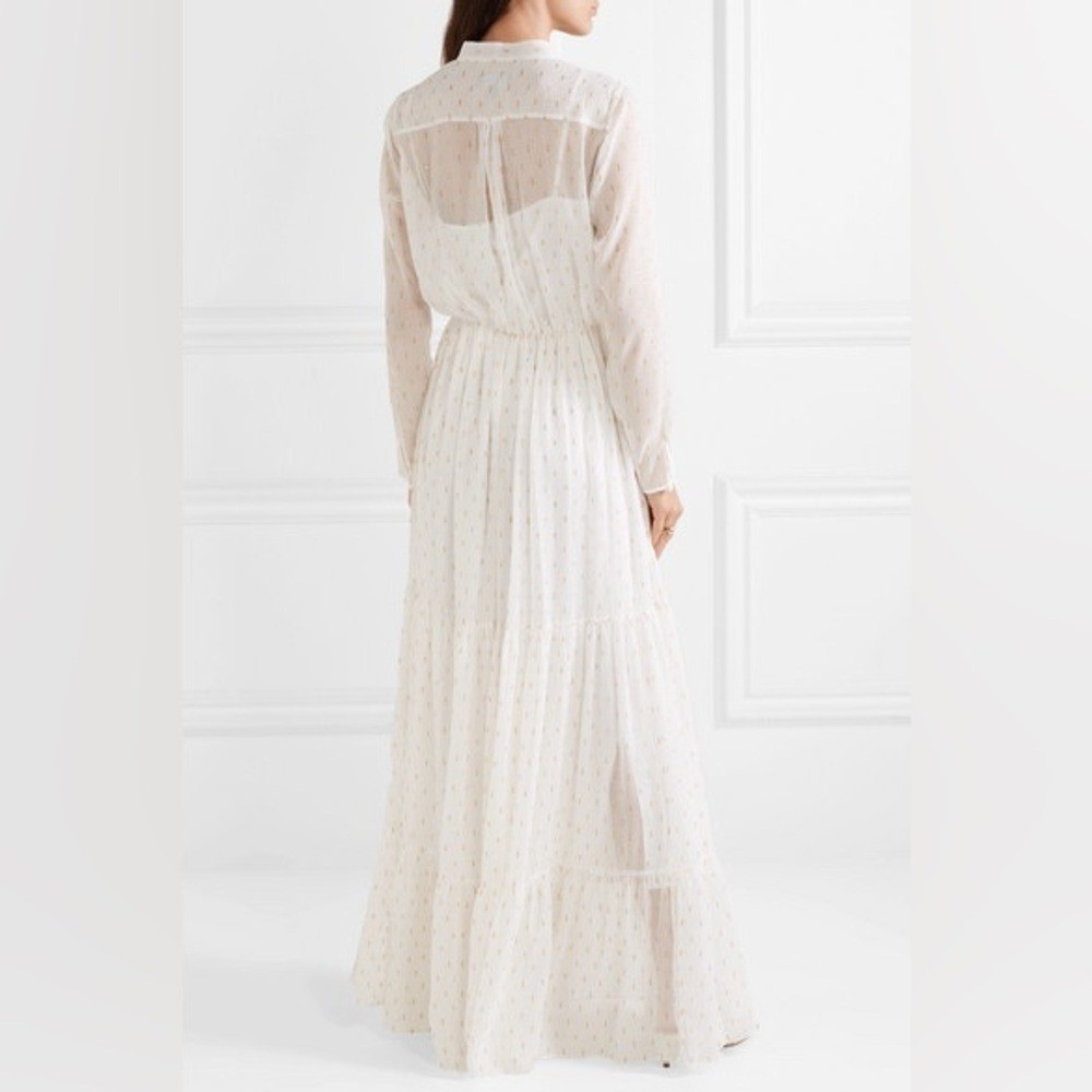 NWT💕 SALONI Alexia Tiered Metallic Crinkled Maxi Dress SZ 4 Retail $660