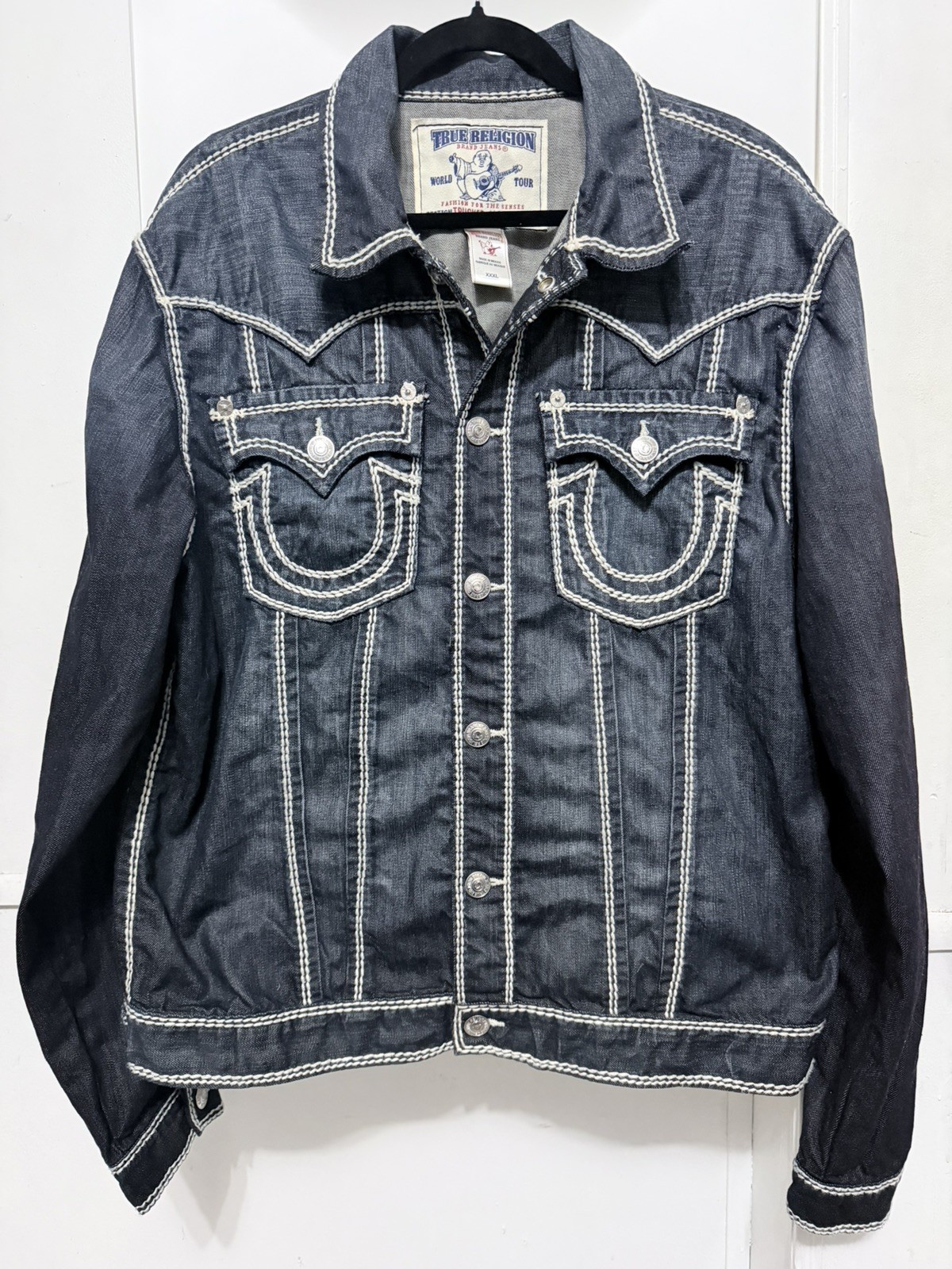 True Religion Mens blue Trucker Natural Mega T Jean Jacket 3XL Haunted Mound