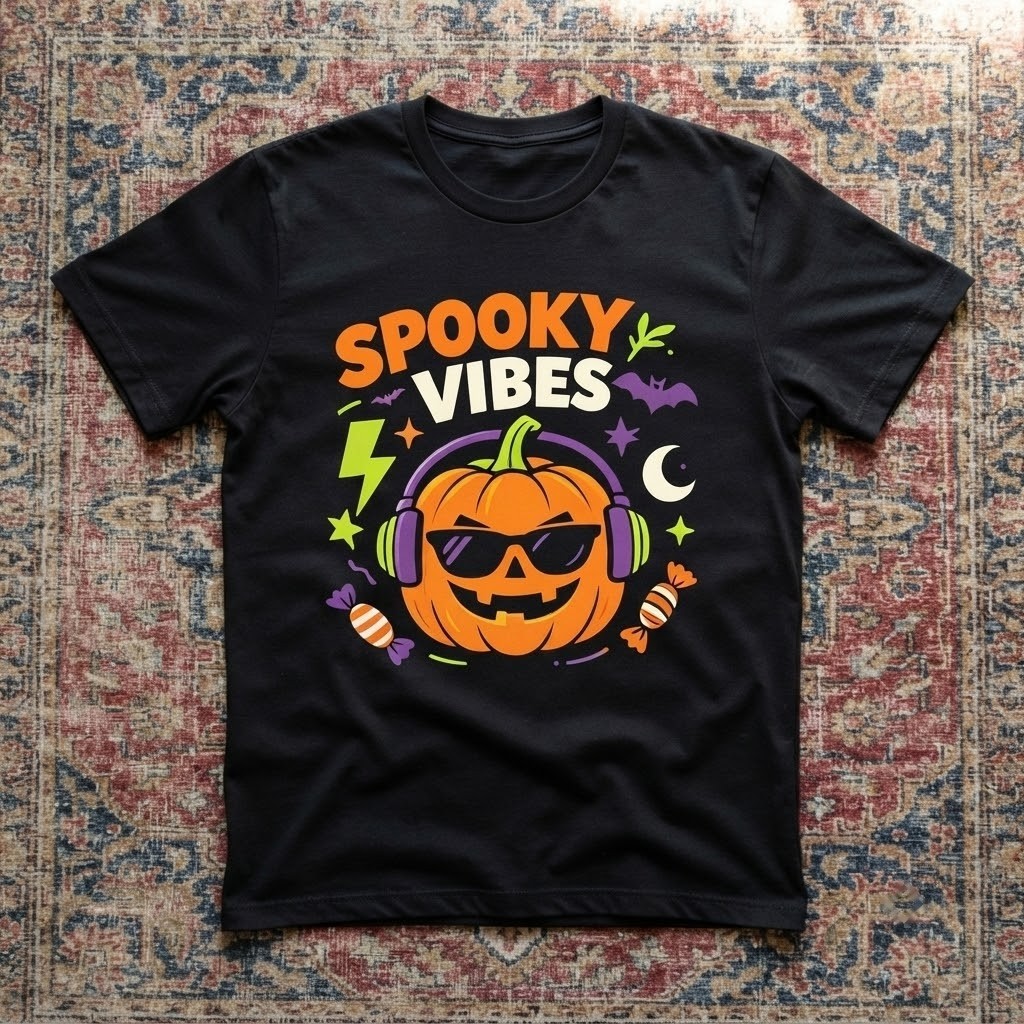 US Custom Halloween Cool DJ Pumpkin T-Shirt Unisex Graphic Tee