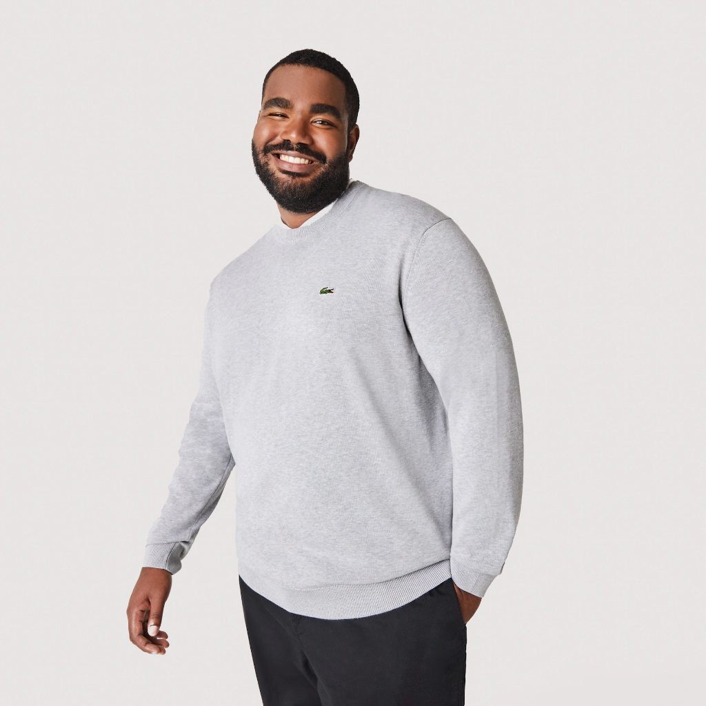 Lacoste Reg Fit Men Crewneck Sweater Gray Cotton Knit Croc Logo Pullover SZ XL