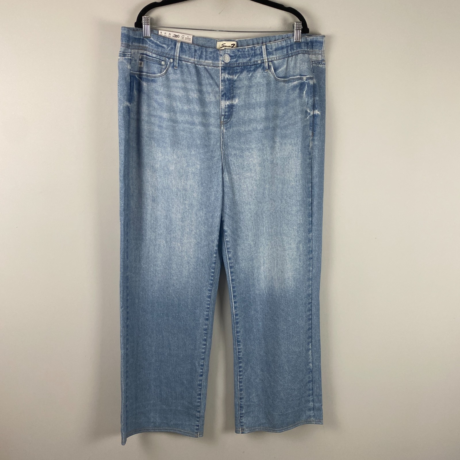 Seven7 Relaxed Fit Pull-On Denim-Look Illusion Sweatpant Jeans Size XXL Blue