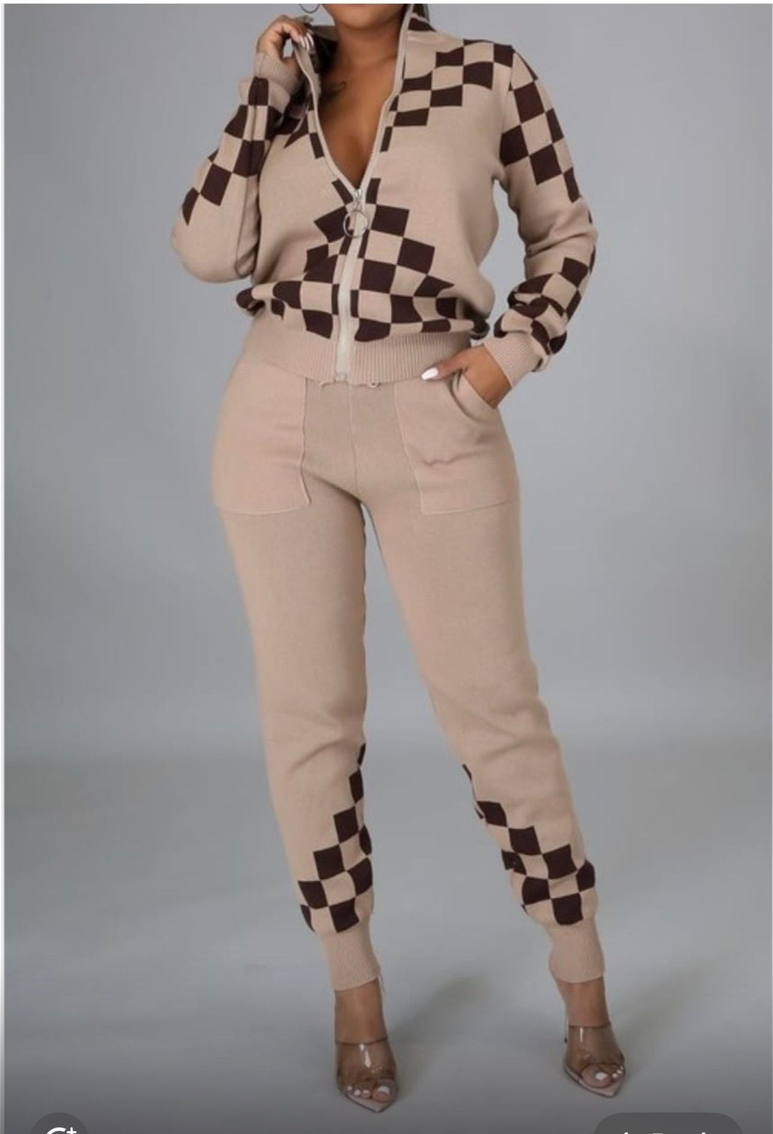 Sexy Beautiful Women\'s Zipped Up Jacket And Pants Set
