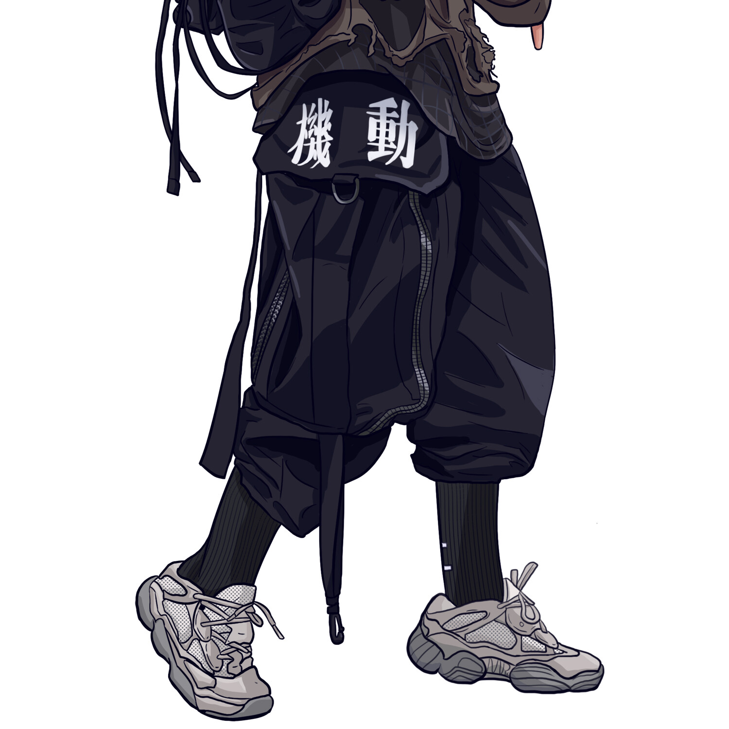 Niepce Men's Japan Kanji Urban Joggers Cyberpunk Techwear Straps Pants