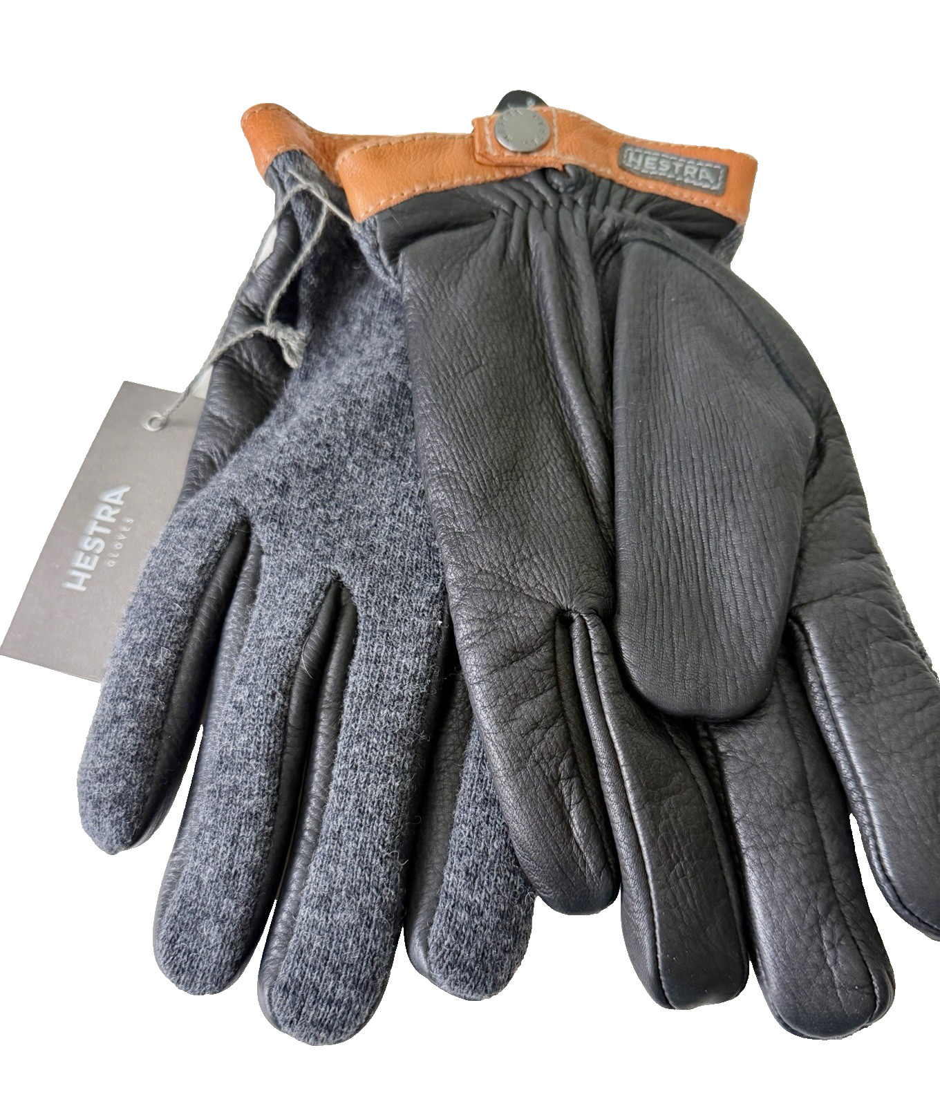 New HESTRA Gloves Black Deerskin Leather & Merino Wool Blend Lining size 9 NWT