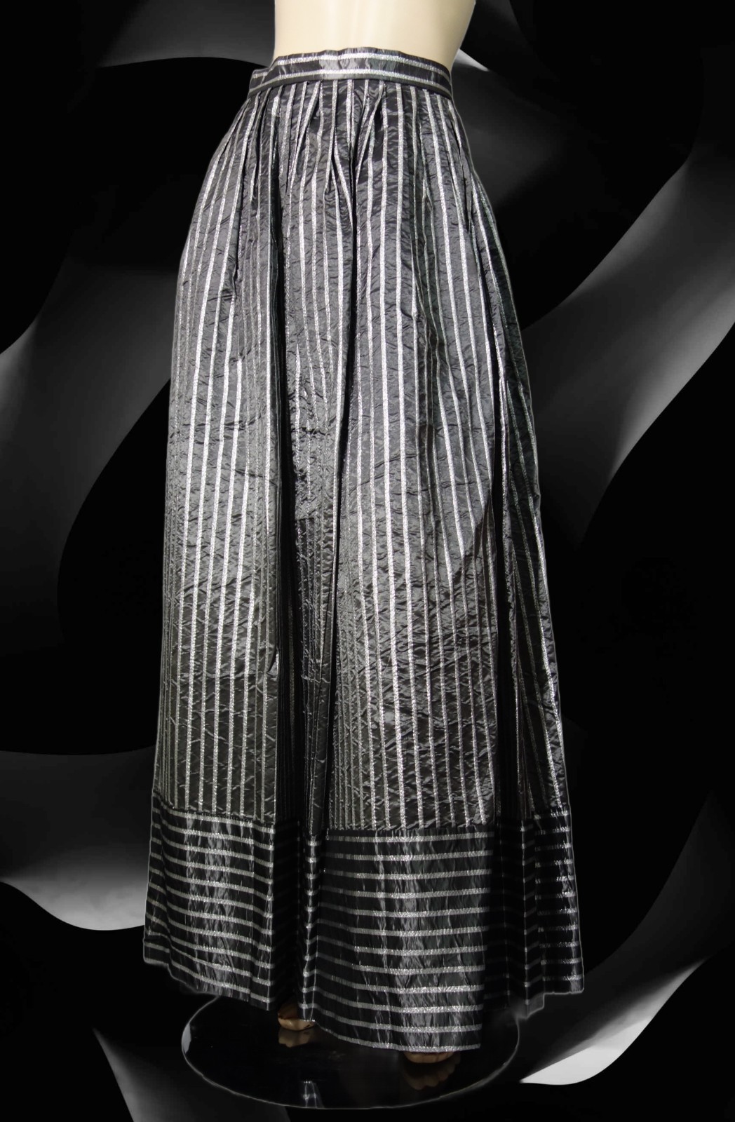 Victor Costa~Opulent Iridescent Shimmery Taffeta Metallic Lurex Striped Skirt 16