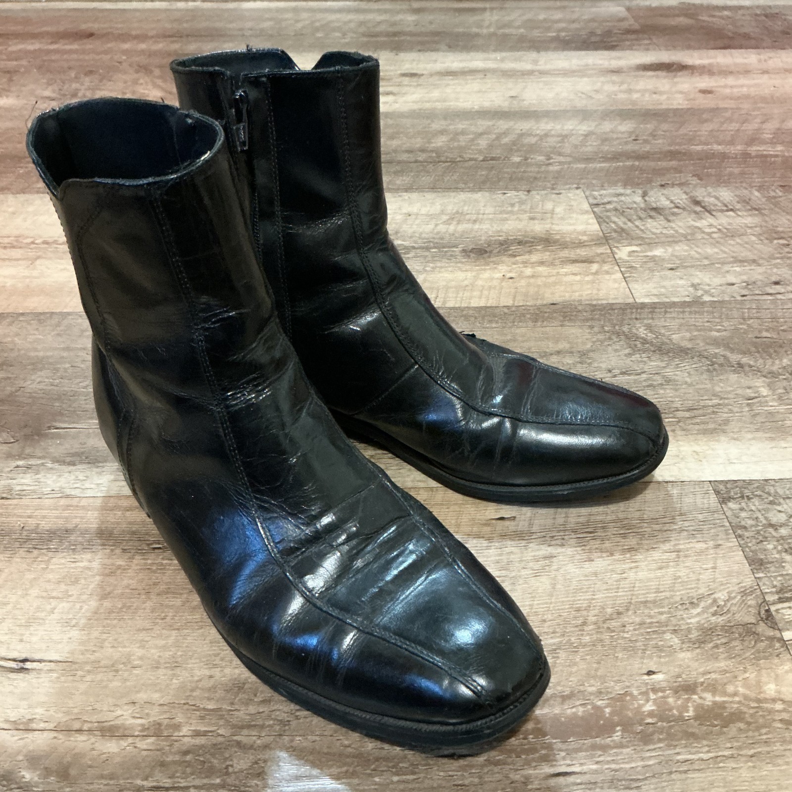 Vintage Florsheim Duke Men\'s 8 D Black Leather Side Zip Ankle Boot