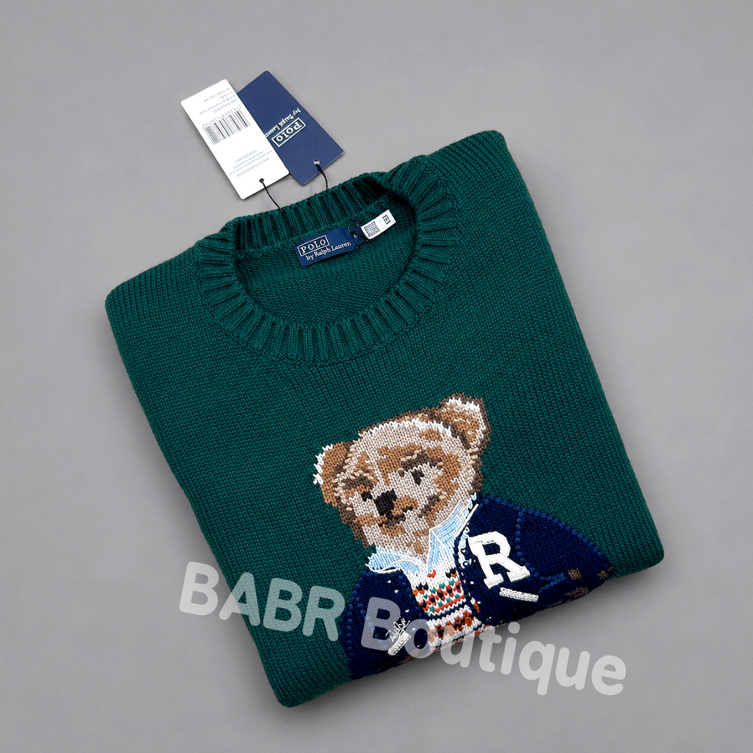 POLO RALPH LAUREN Green Wool Cotton Polo Bear Sweater Women’s Size M - NWT