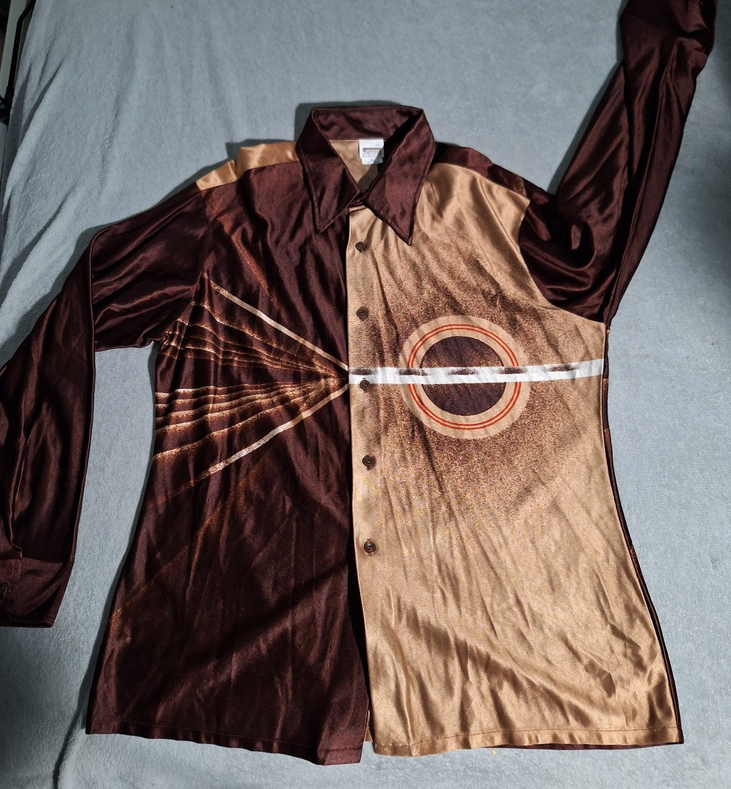 Vintage 70s Montgomery Ward Mens XL Disco Shirt Halloween Costume Geometric