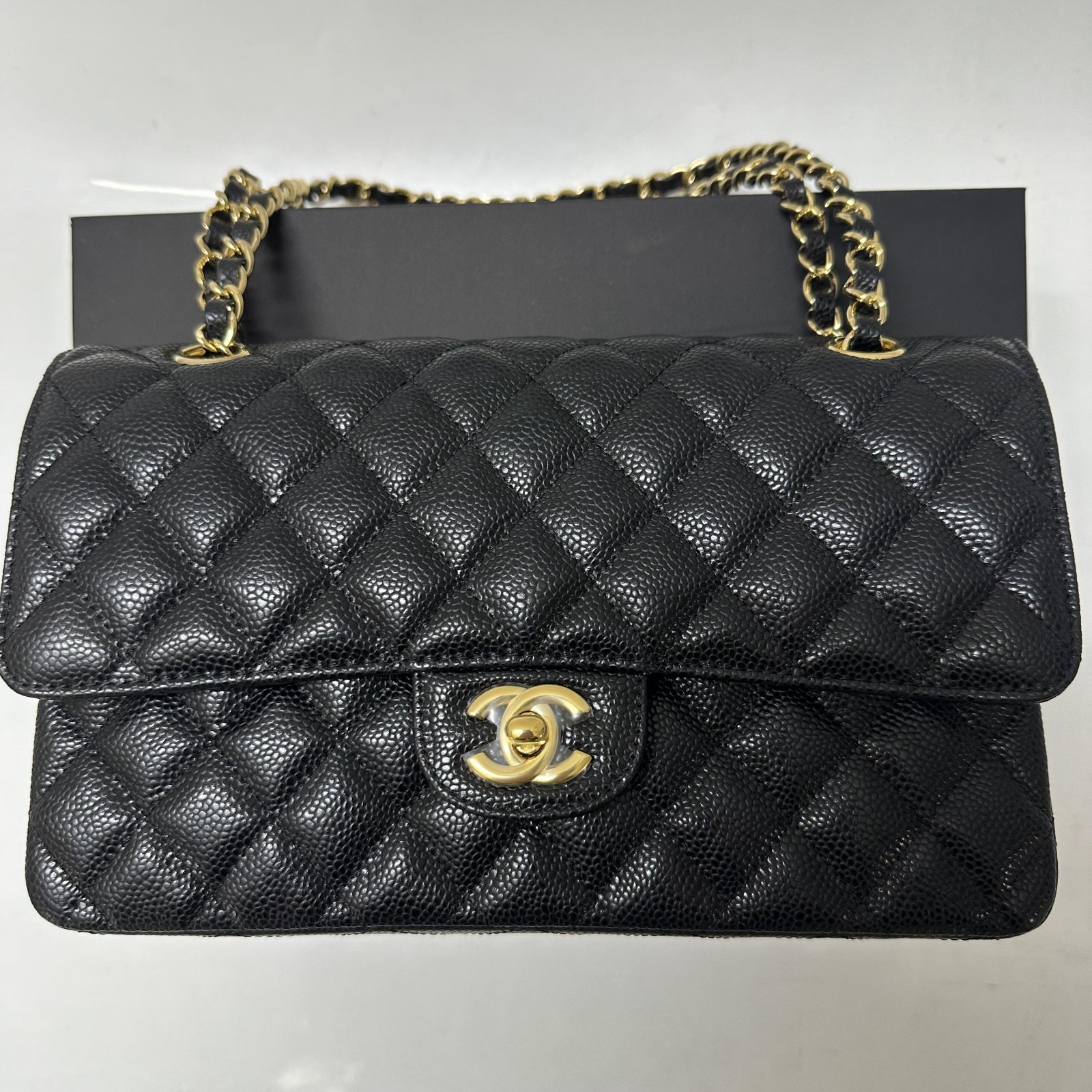 Chanel Medium Classic Double Flap Black Caviar Leather 24K Gold Hardware