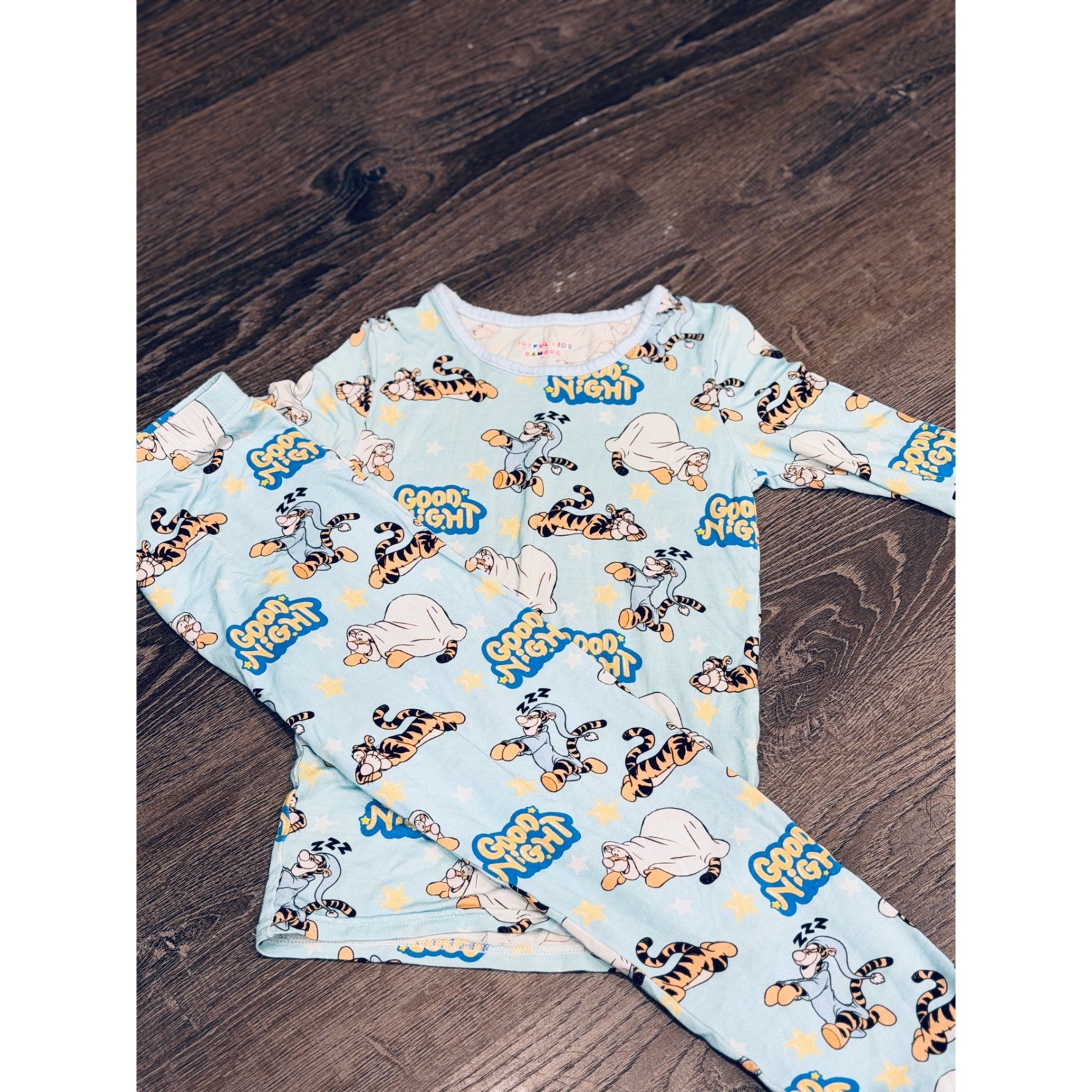 Joyful Kids Bamboo Tigger Good Night Pajama Set Blue 5-6T Long Sleeve PJs