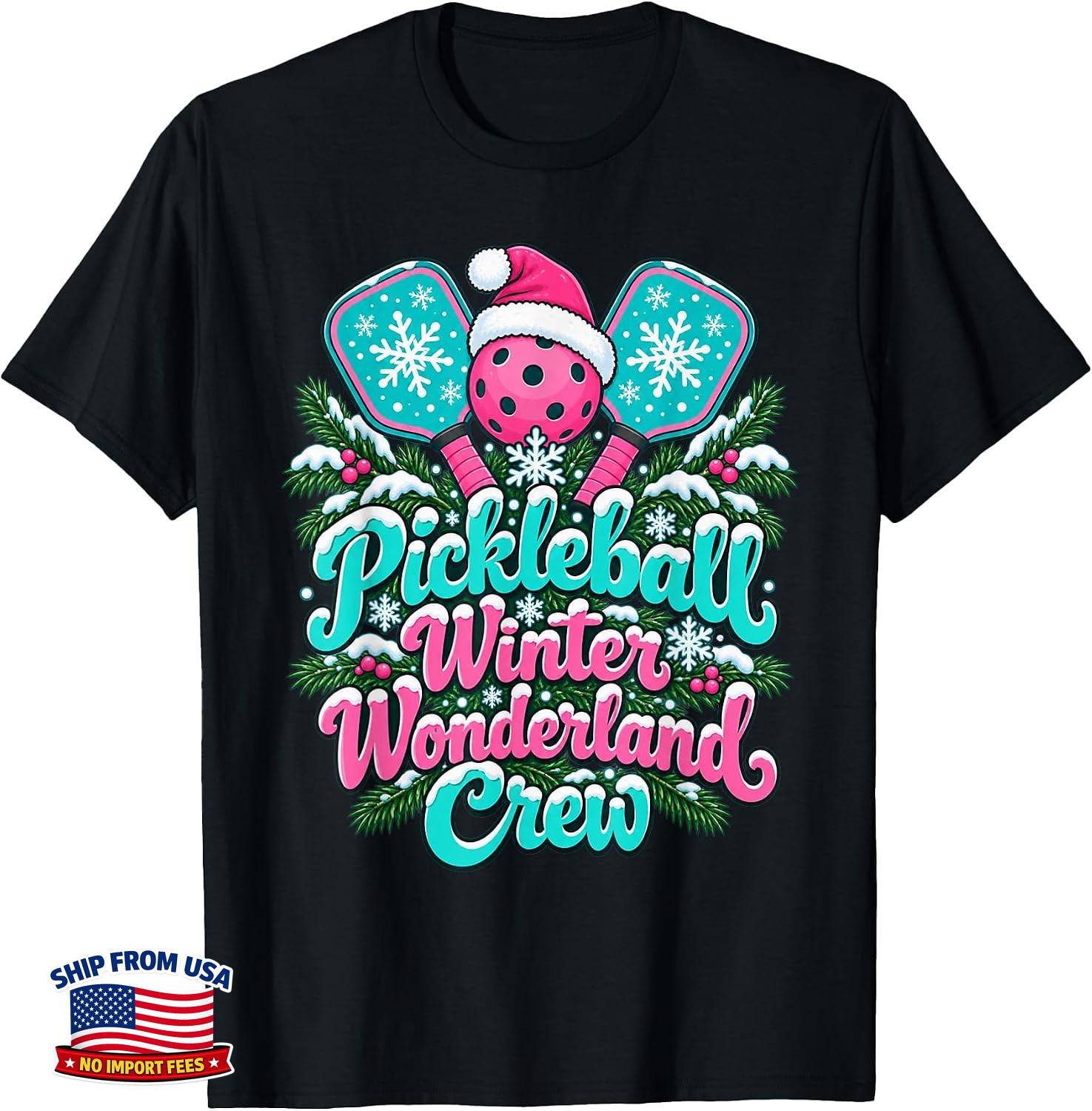 2026 Pickleball Christmas Squad Winter Court Players T-Shirt