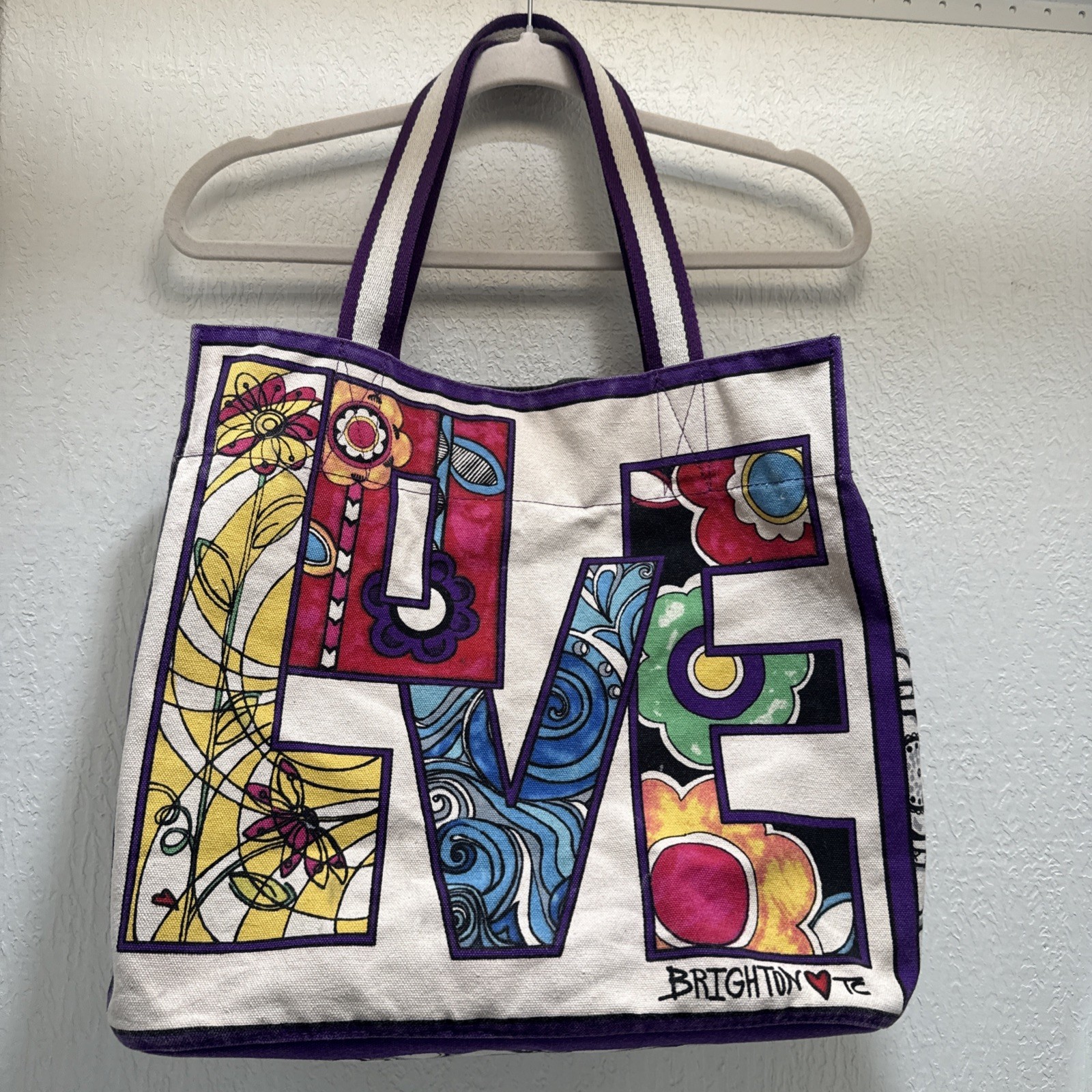 Brighton Love Groove II Lg Floral Heart Bag/Tote Canvas EUC