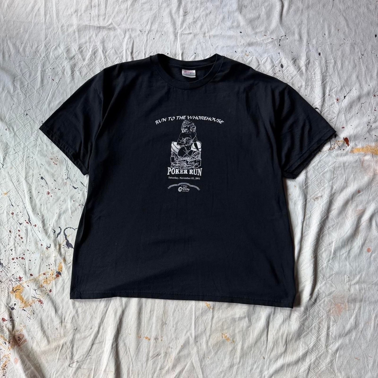 Vintage 00s Run To The Whorehouse Brothel Biker T Shirt Size (XL)