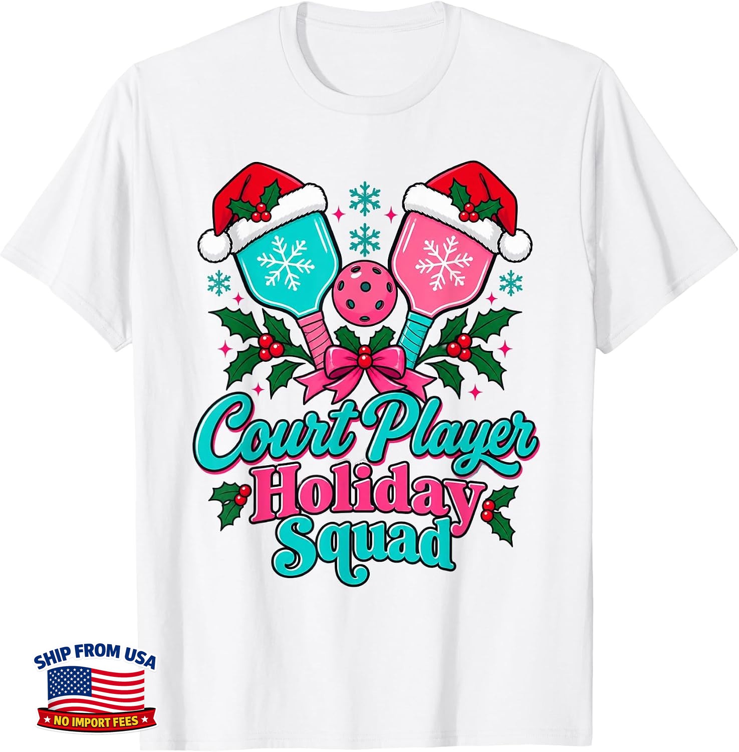 2026 Pickleball Merry and Bright Holiday Player Crew T-Shirt