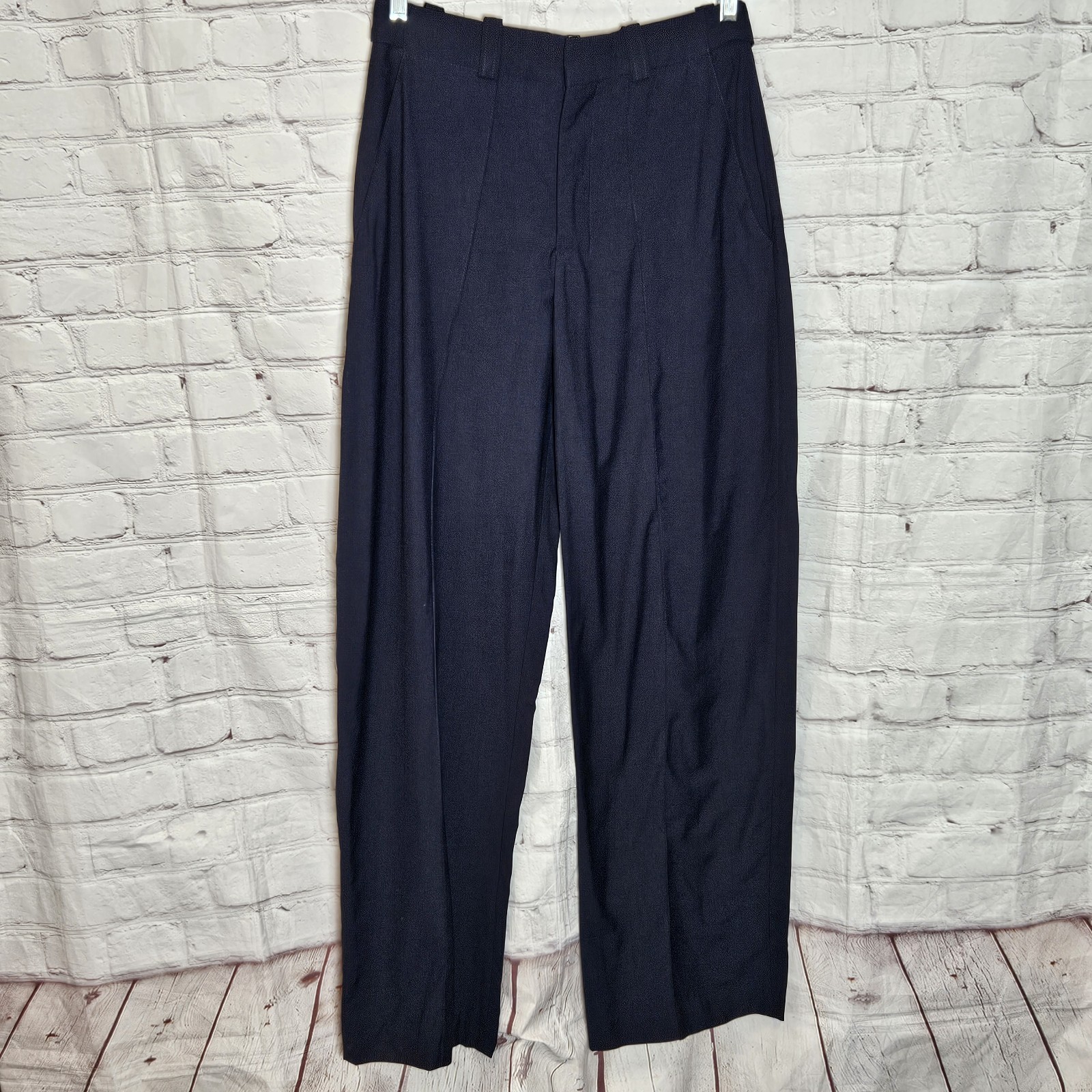 Zara Womens S Dark Navy ZW Collection Pleated Wide Leg Tailored Dress Pants NWT