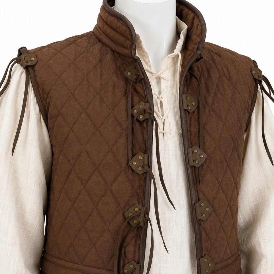 Handmade Medieval Gambeson Vest Brown Quilted Padded Jacket Renaissance Armor