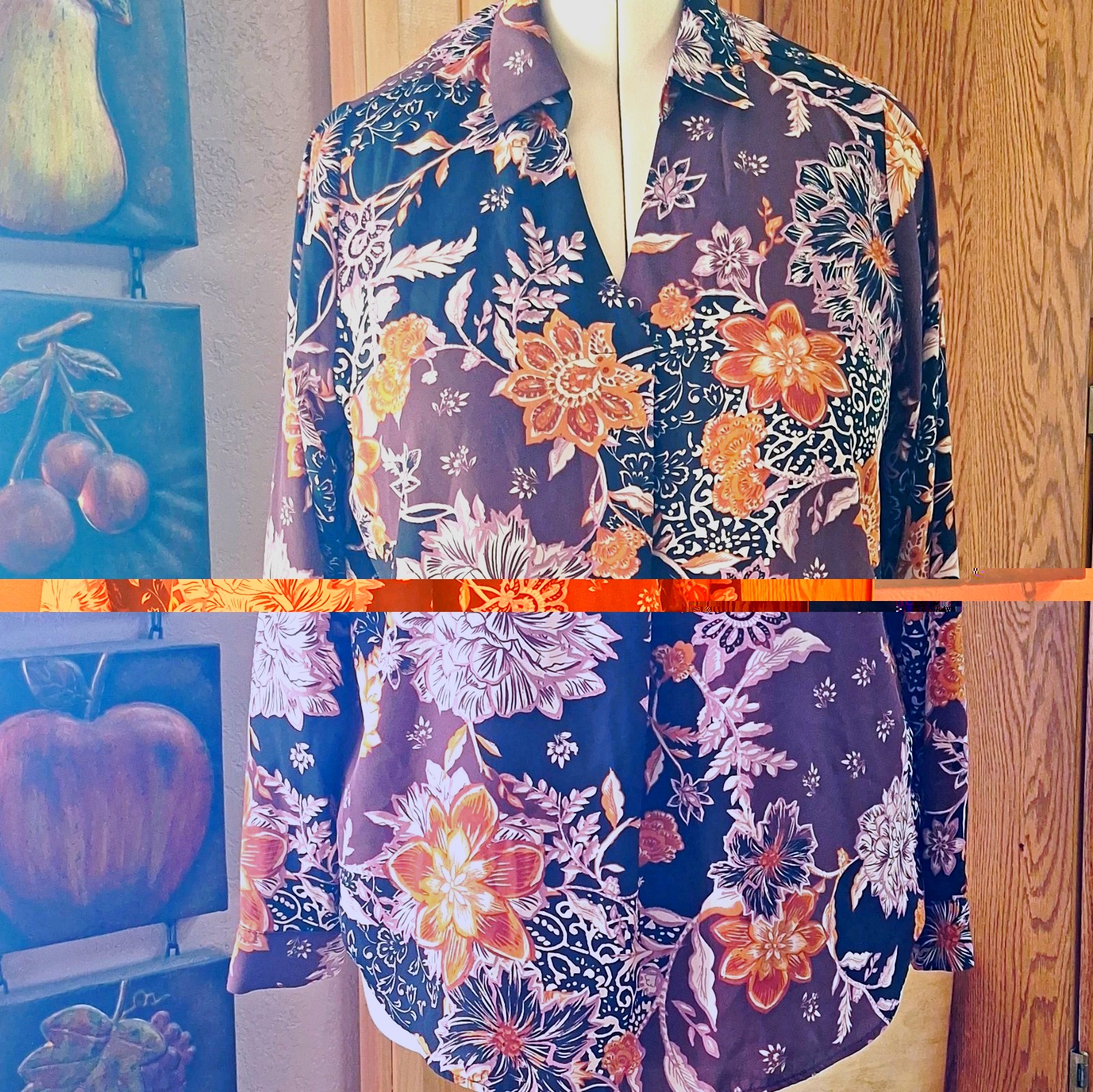 Maurices Womens 2XL Floral Collared Long Sleeve Button-Up Blouse Brown