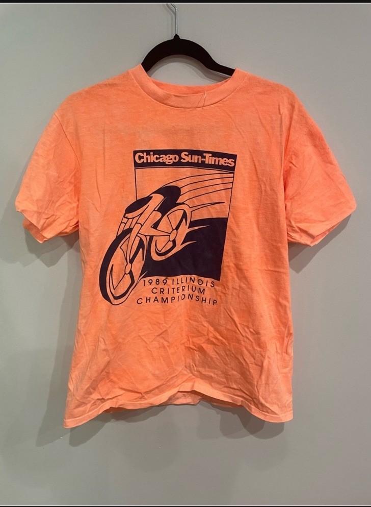 Vintage 1989 Chicago Sun-Times Illinois Criterium Championship T-Shirt Orange L